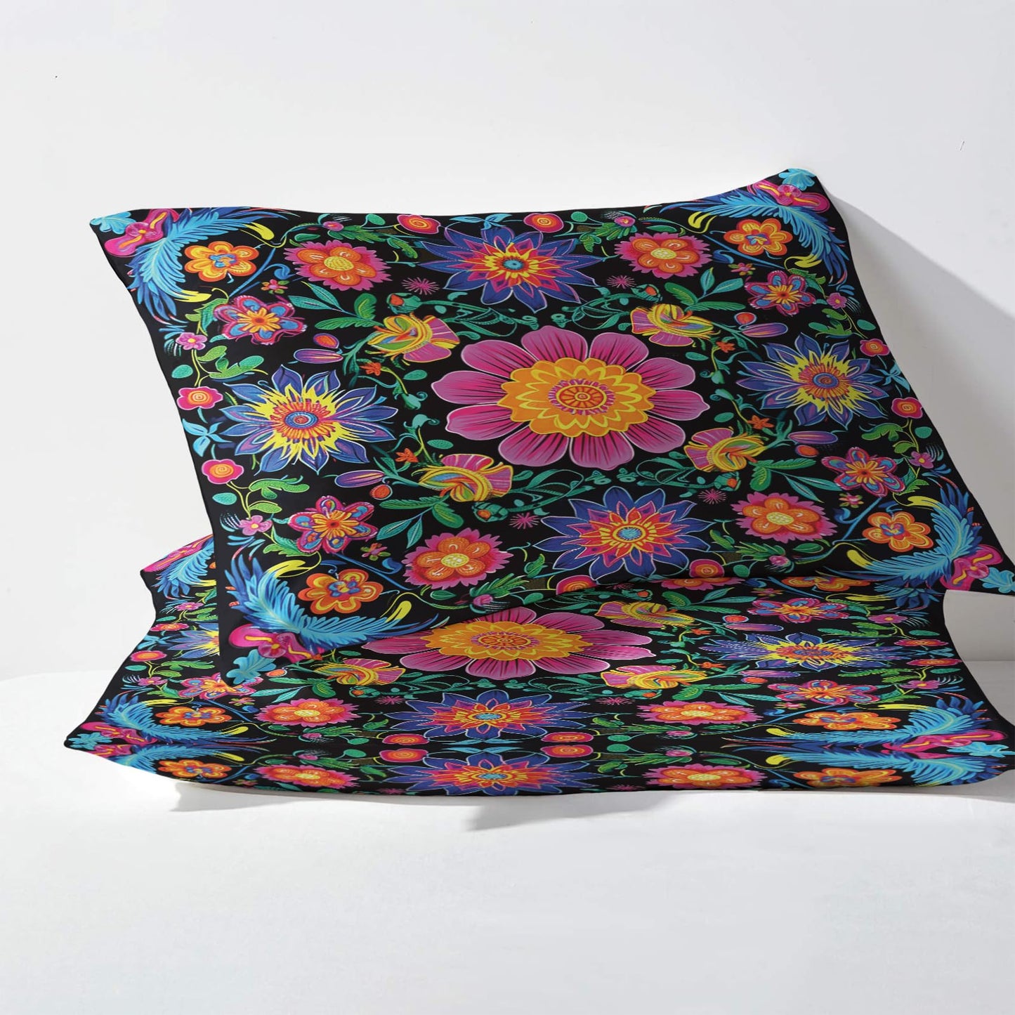 NOGAWA Mexican Floral Sheets Queen Size, Colorful Flower Bed Sheets, Patterned Bedding Sheets & Pillowcases 4 Piece Set - Soft Microfiber Deep Pocket Fitted Sheet & Flat Sheet & 2 Pillow Cases