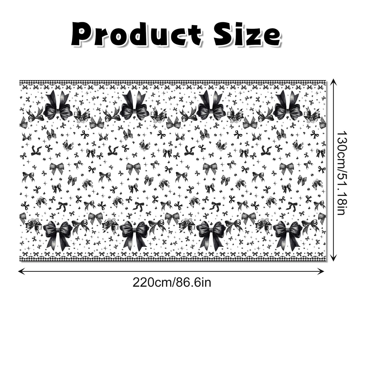 CC HOME 1Pc Black Bowknot Party Plastic Tablecloth 54 x 87 Inch Long Table Cover, Bow Tie Party Tablecover for Dark Style Theme Kids Baby Shower Birthday Dinner Picnic Kitchen Event