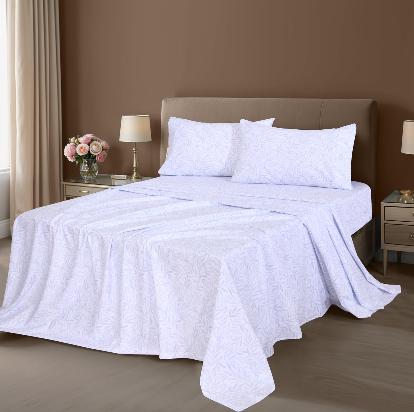 ZOYER 100% Cotton Sheets – Full Size Percale Bedding, Cooling & Breathable, Durable with a Crisp, Soft & Comfortable Feel, 16" Deep Pocket, 4-Piece Set, Blue Autumn