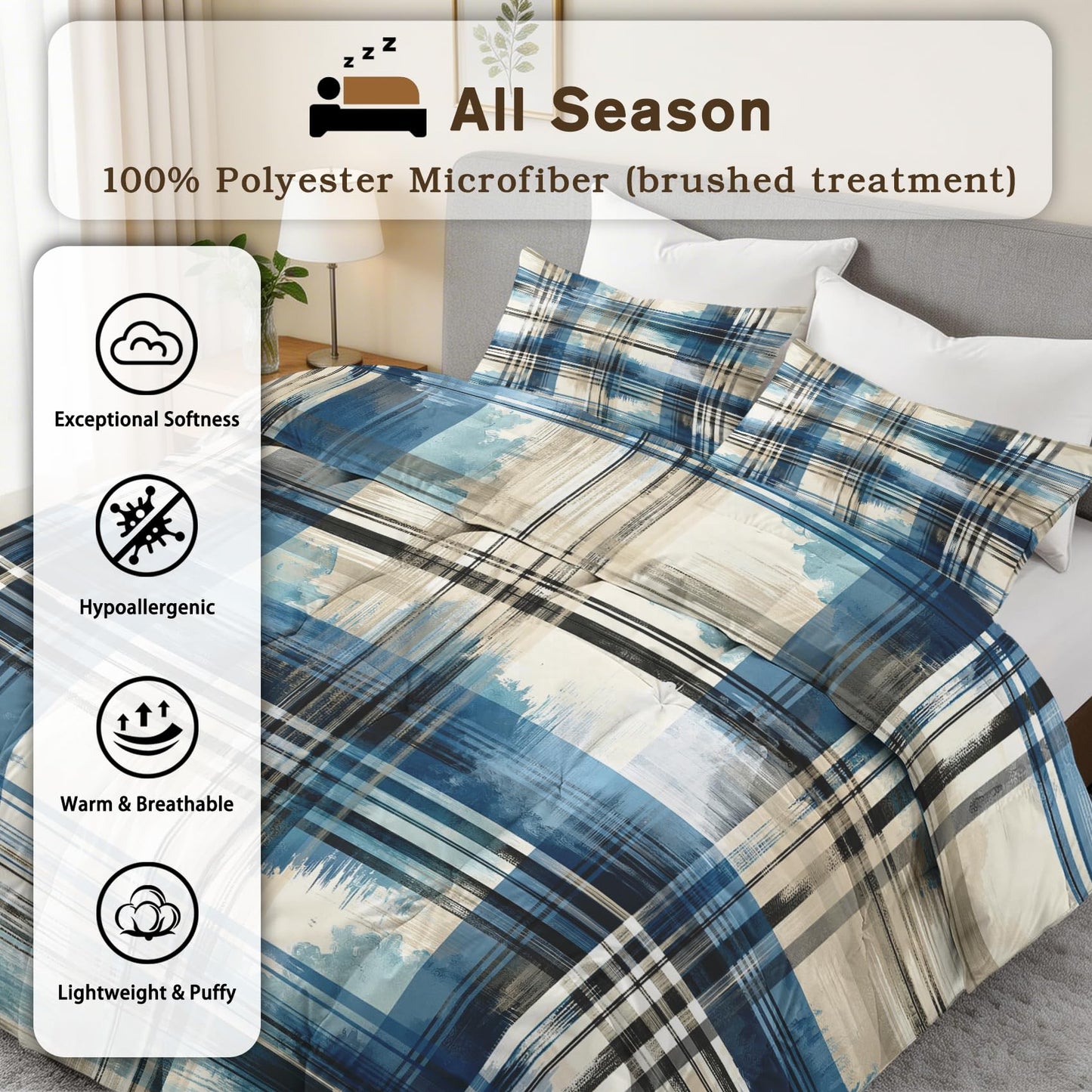 Abstract Plaid Stripe Full Size Comforter Sets 3 Piece
