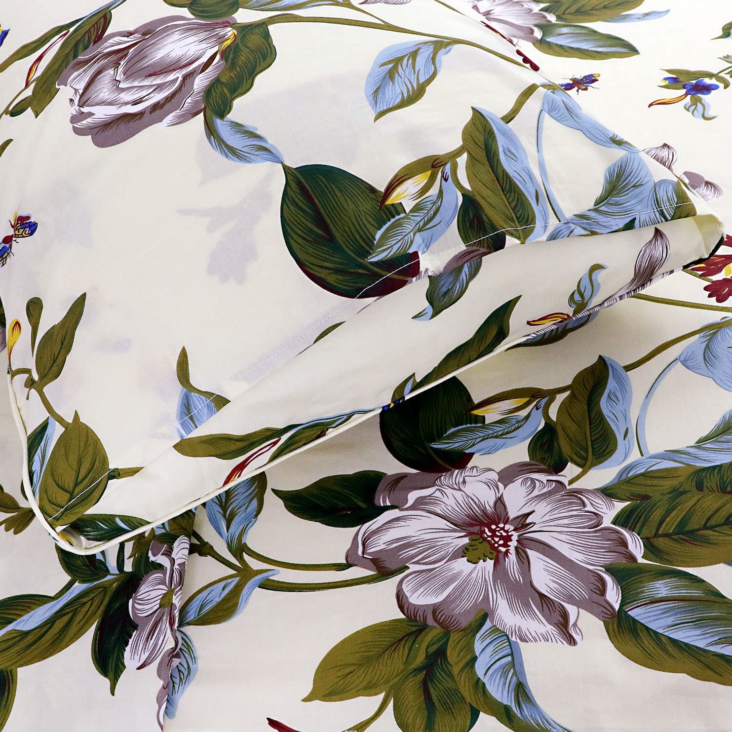 FADFAY Shabby Floral Sheets California King 100% Cotton 600 TC White Flower and Green Leaves Bedding Vintage Garden Botanical Print Country Side Bed Sheet Soft Hypoallergenic Deep Pocket Sheet 17.5''
