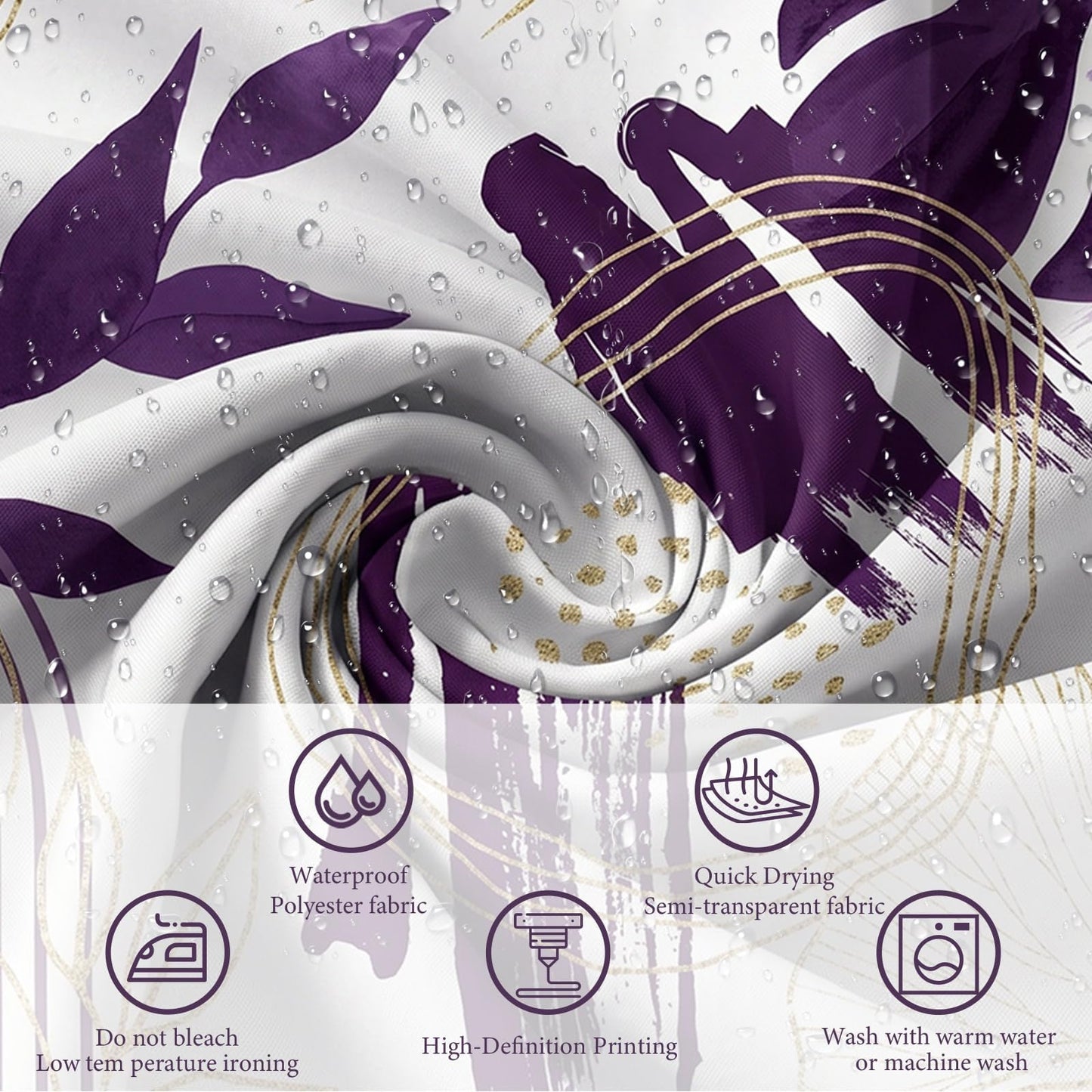 soeeao Dark Purple Shower Curtain Plum Purple and White Mid Century Modern Shower Curtains for Bathroom Decor, Waterproof Cloth Fabric with Hooks, 70" W x 72" L