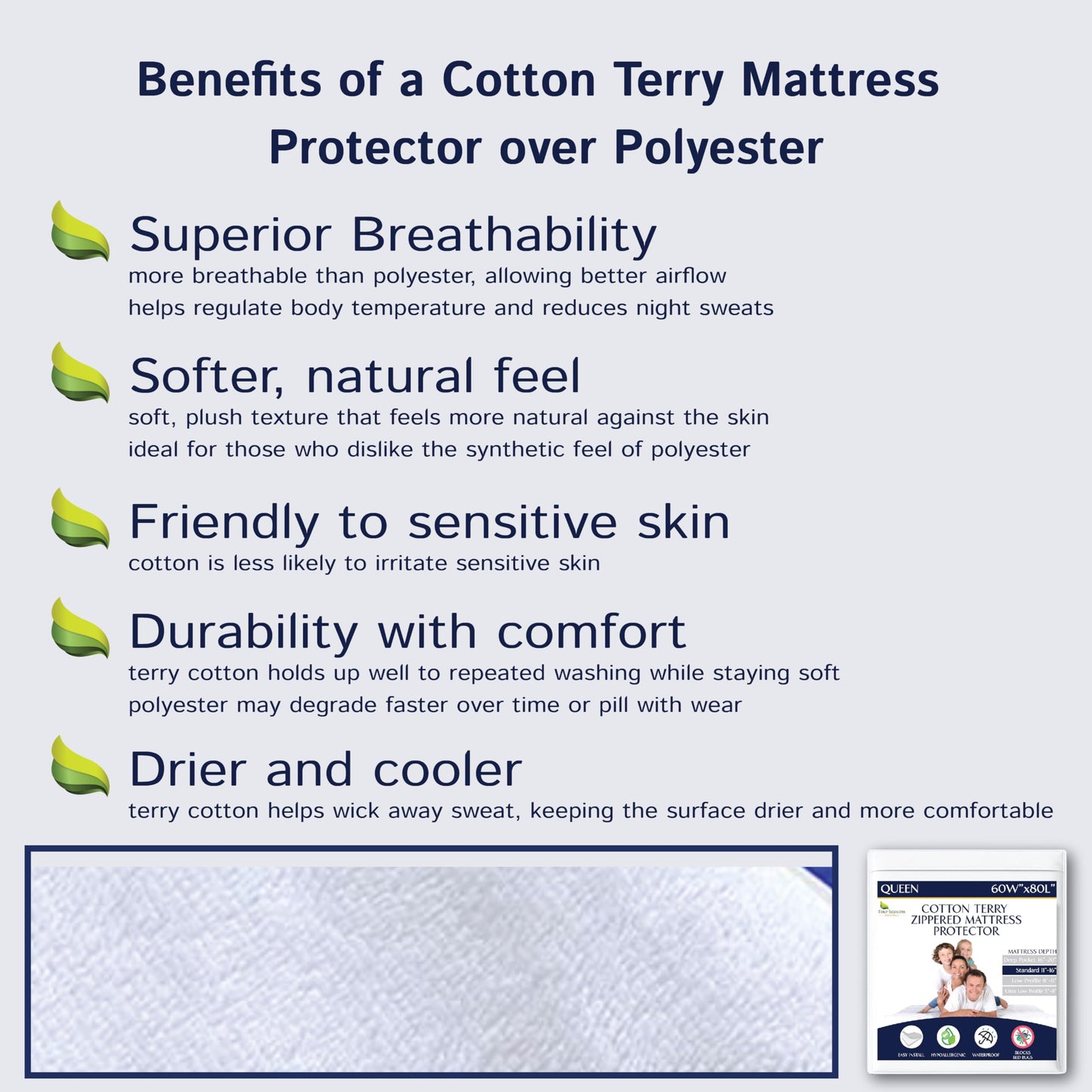 Zippered Waterproof Mattress Encasements - Hypoallergenic Mattress Protector Cover with Soft Cotton Terry Fabric Top - Full Size 54' x 75"