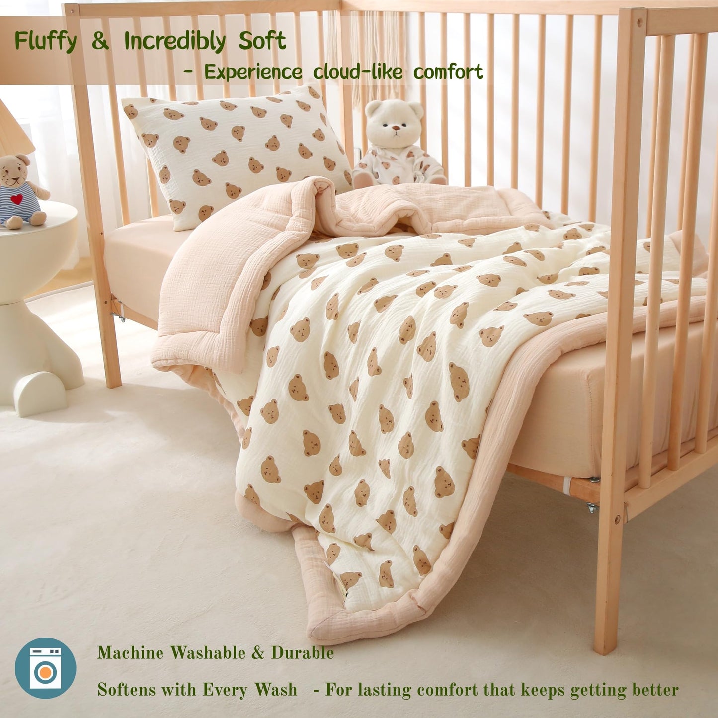 CLoucl Cotton Muslin Toddler Comforter/Quilt,Ultra Soft & Breathble Muslin Toddler Blanket,All Season Baby Blankets for Boys and Girls, Machine Washable,41"x48"