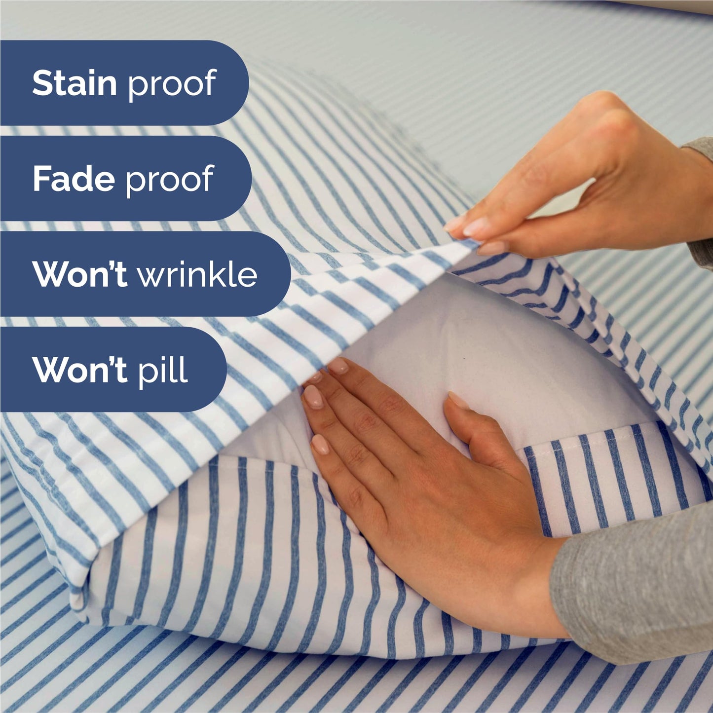 Split King Size 5 Piece Sheet Set - Comfy Breathable & Cooling Sheets - Hotel Luxury Bed Sheets for Women & Men - Deep Pockets, Easy-Fit, Soft & Wrinkle Free Sheets - Blue Stripes Oeko-Tex Bed Sheets