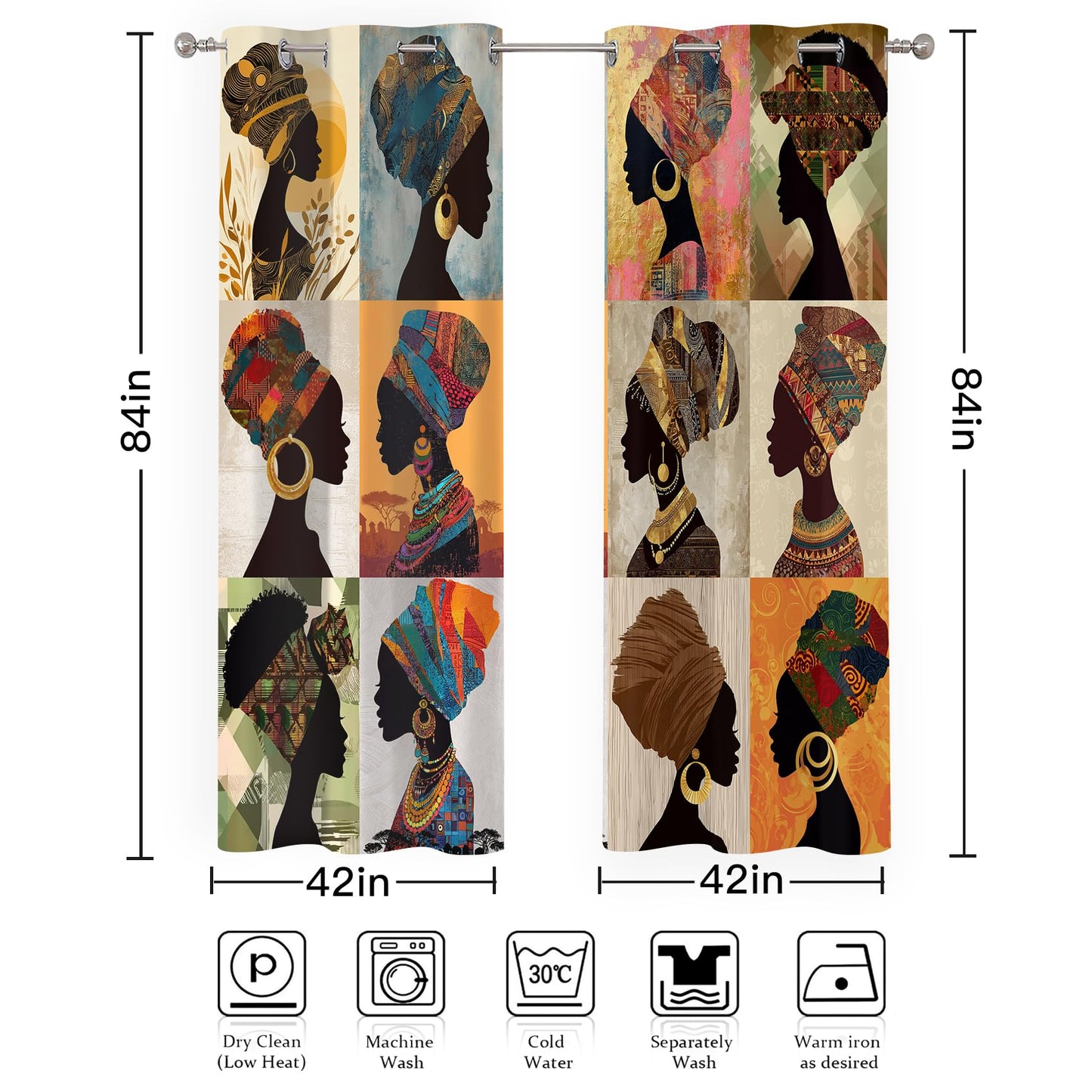 African Curtains Black Woman Patchwork Blackout Curtains 42x84 Inch