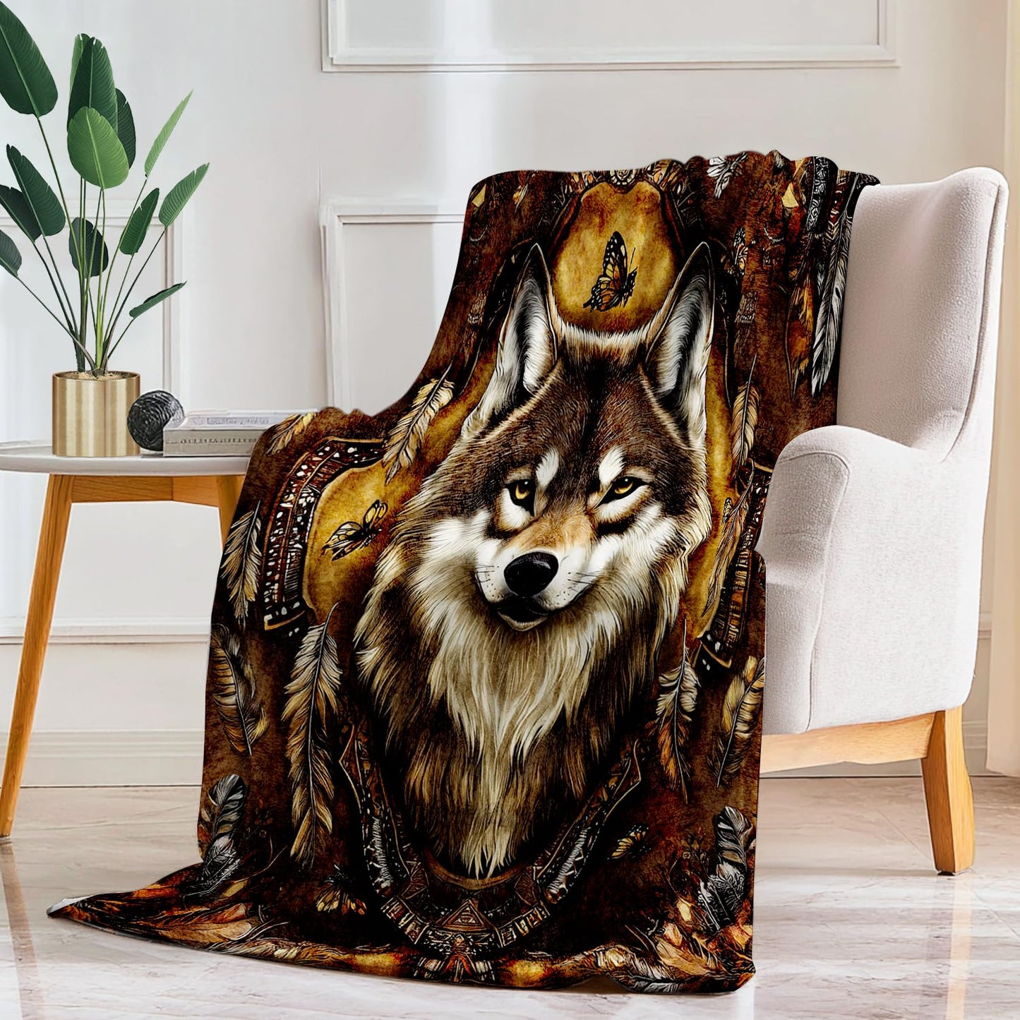 Indian Wolf Blanket Wolf Fleece Throw Blanket Super Soft Fuzzy Plush Cozy Warm Wolves Decor Stuffed Bedding Blankets Gift for Boys Girls Men Women Kids & Adult 50"x40"