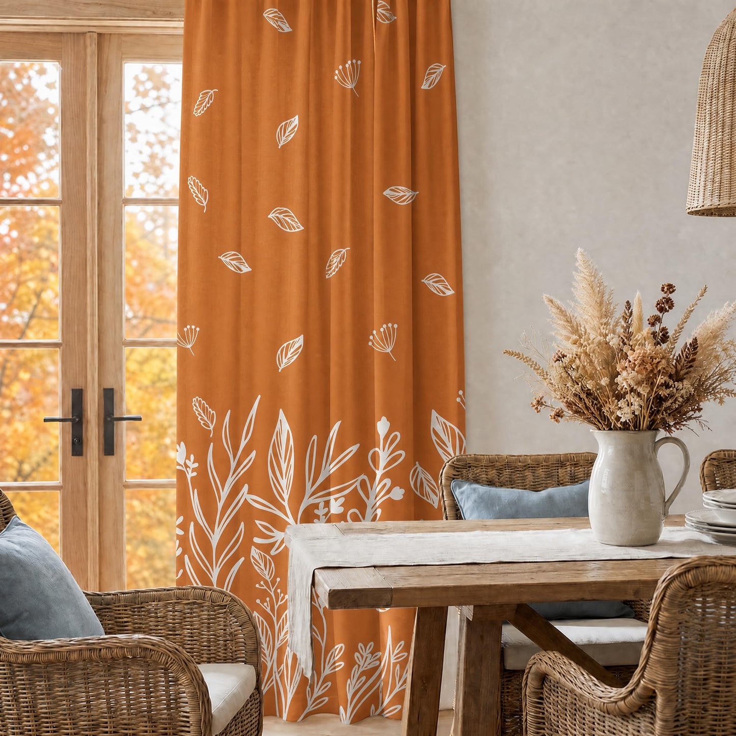 Horaldaily Fall Sheer Curtains for Living Room and Bedroom, Thanksgiving Autumn Harvest Orange Wild Flowers Window Curtains, Rod Pocket, 52" W x 84" L, Set of 2 Curtain Panels