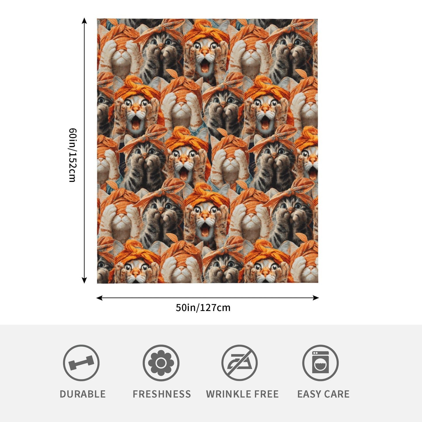Funny Crazy Cat Flannel Throw Blanket Soft Cozy Blanket for Living Room Couch Sofa Bed 50 x 60 Inches
