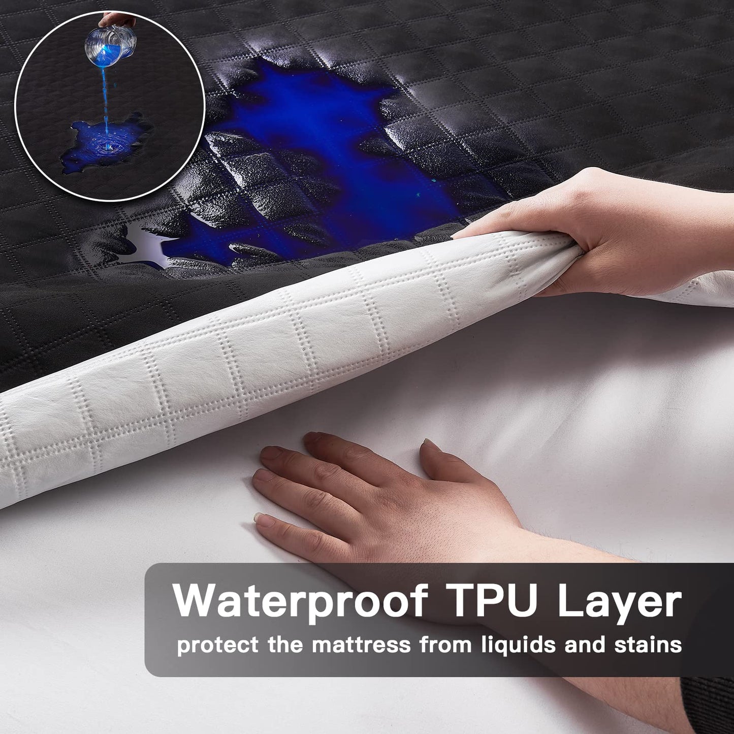 Mecerock Twin Mattress Protector Waterproof, Quilted Fitted, 18 Inches Deep Pocket, Black