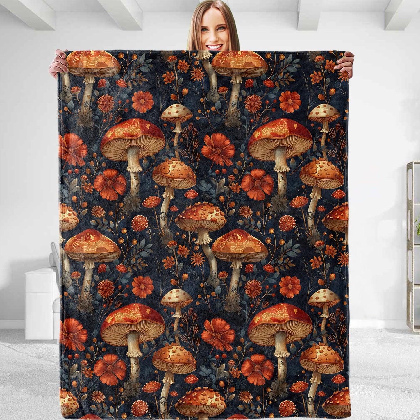 dhakalrlde Aesthetic Mushroom Blanket - Soft, Comfy, Warm, and Fuzzy Flannel Throw Blanket for Boys and Men - Ideal for Couch, Travel, Bed, Office, and Home Decor - 50x60 in