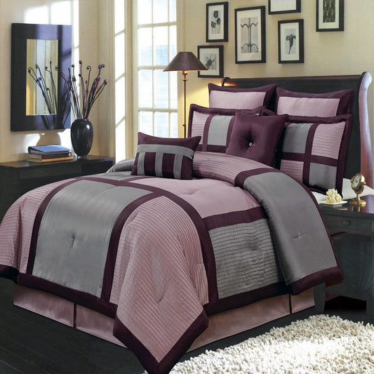 Royal Bedding Morgan Purple and Gray King Size Luxury 8 piece Comforter Set Includes Comforter, Bed Skirt, Pillow Shams, Decorative Pillows
