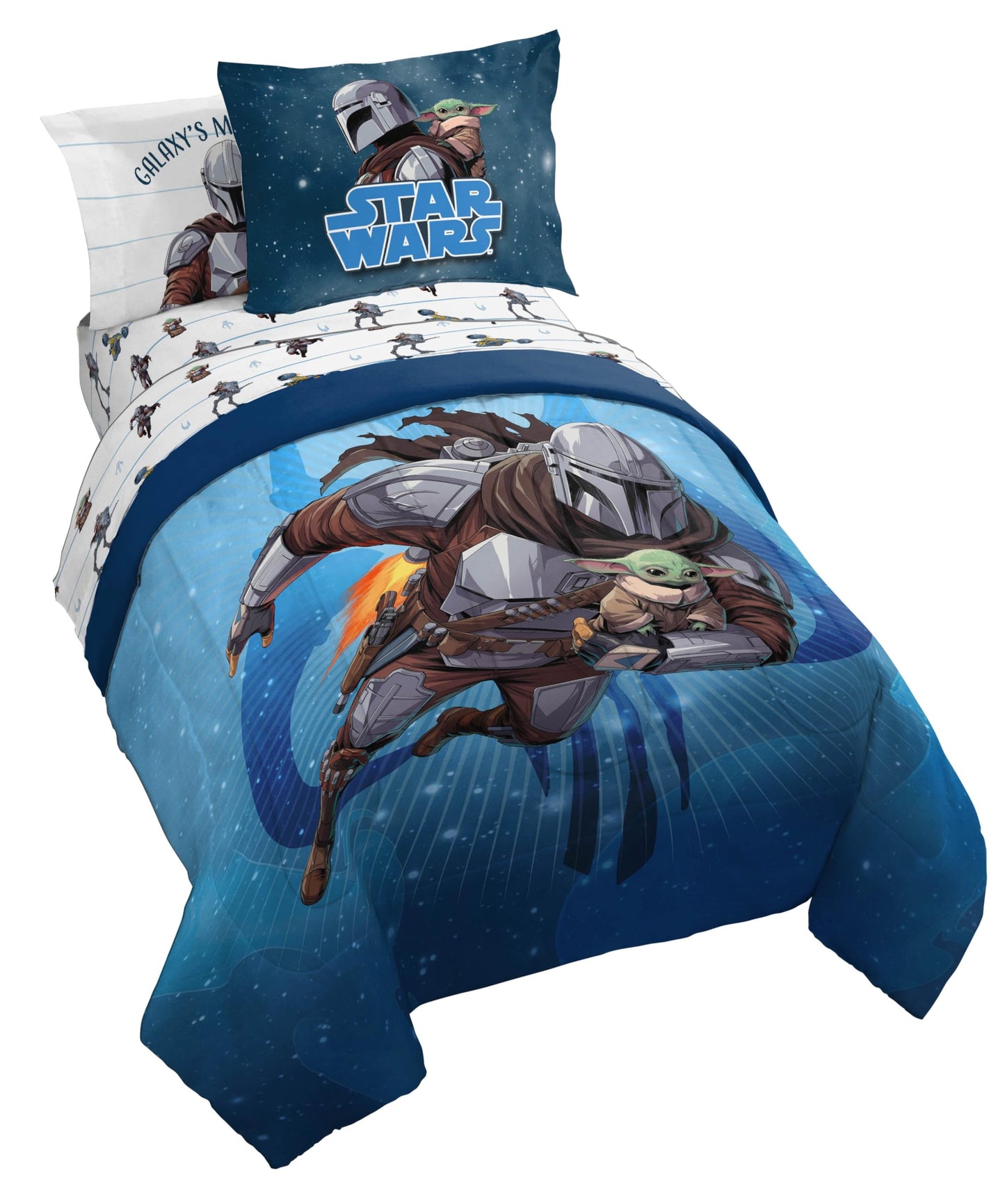 Jay Franco Kids Bed Set, Blue, The Mandalorian, 5 Piece Twin