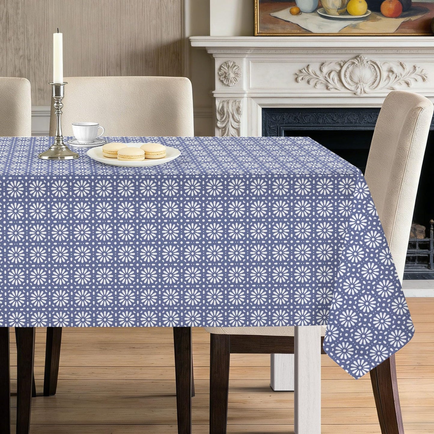 hometrixx Modern Minimalist Rectangle Table Cloth Geometric Floral Washable Wipeable Polyester Tablecloth Stain Wrinkle Resistant Oil Proof Kitchen Decor Table Cover for Dinner Picnic,60x84inch Blue