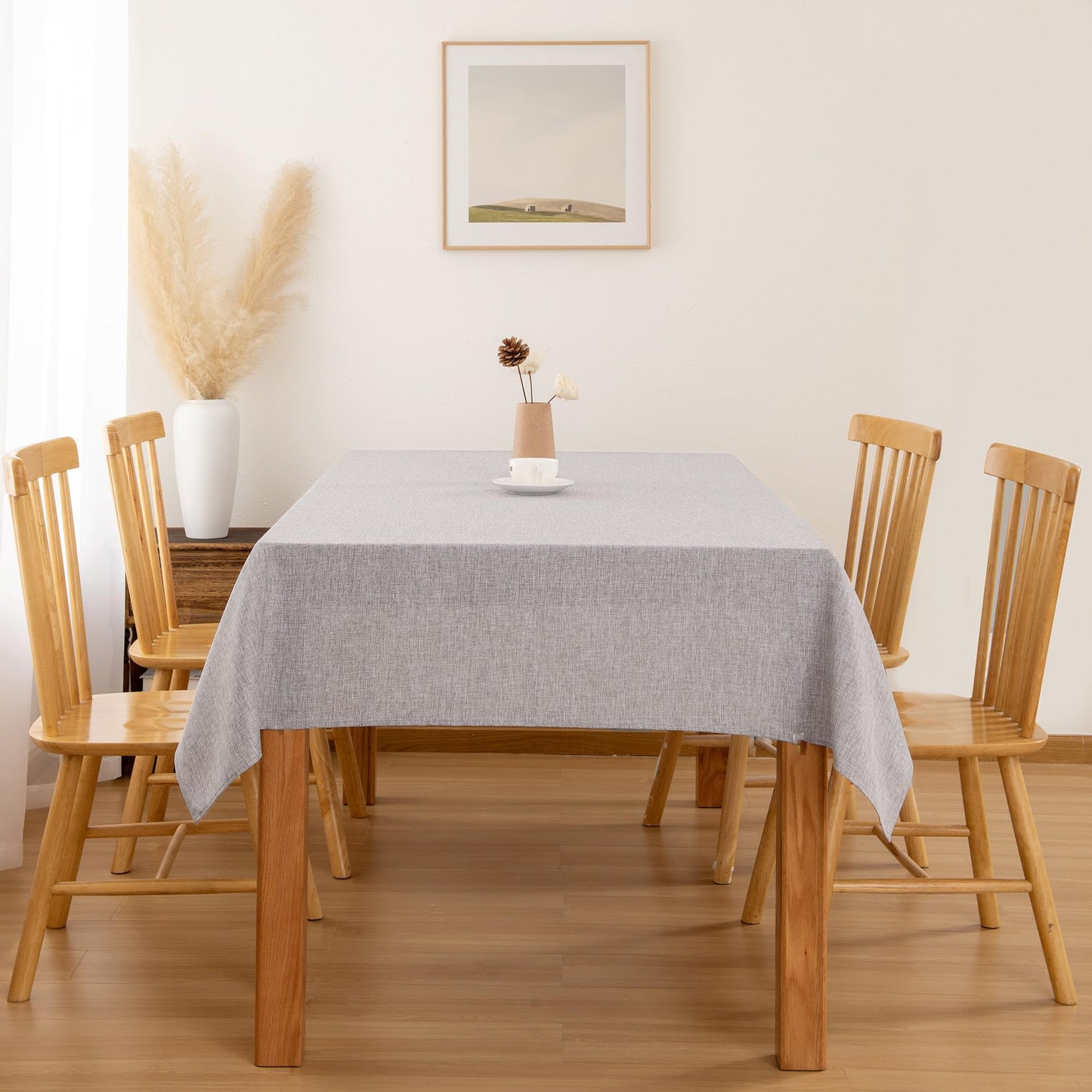 Hiasan Faux Linen Rectangle Tablecloth - Wrinkle and Stain Resistant Washable Table Cloth for Kitchen Dining Room Holiday Table Cover for Party Dinner, Stone, 52 x 70 Inch