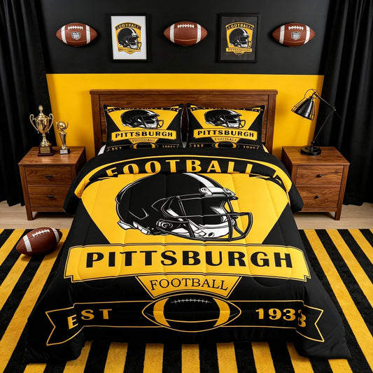 Feelyou Football Comforter Set,Pittsburgh Bedding Set Full Size,American Football City Comforter,Football Fans Gifts Bed Set