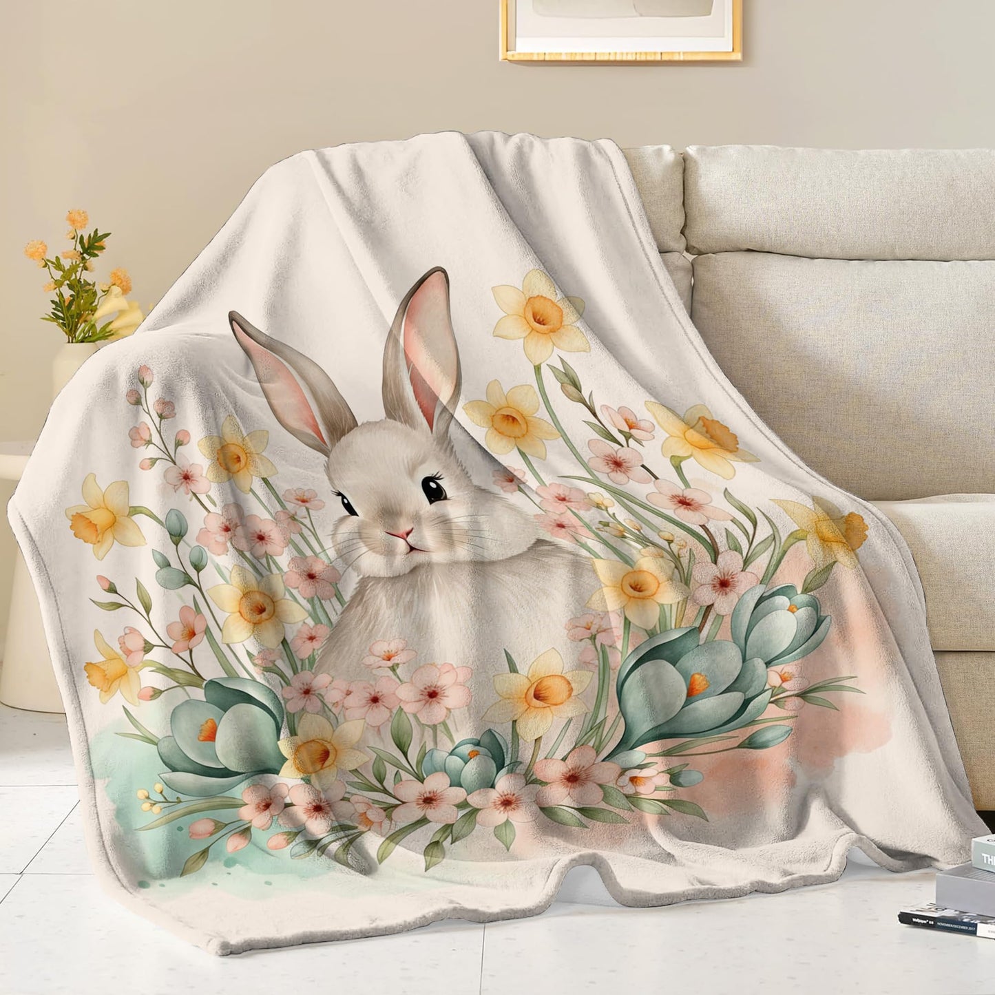 Lcyawer Personalized Blanket with Name, Custom Bunny Blanket for Baby, Baby's 1st Easter Flannel Throw Blankets for Boys Girls, Baby Easter Birthday Gifts for Infant Newborn Shower, Printed in USA
