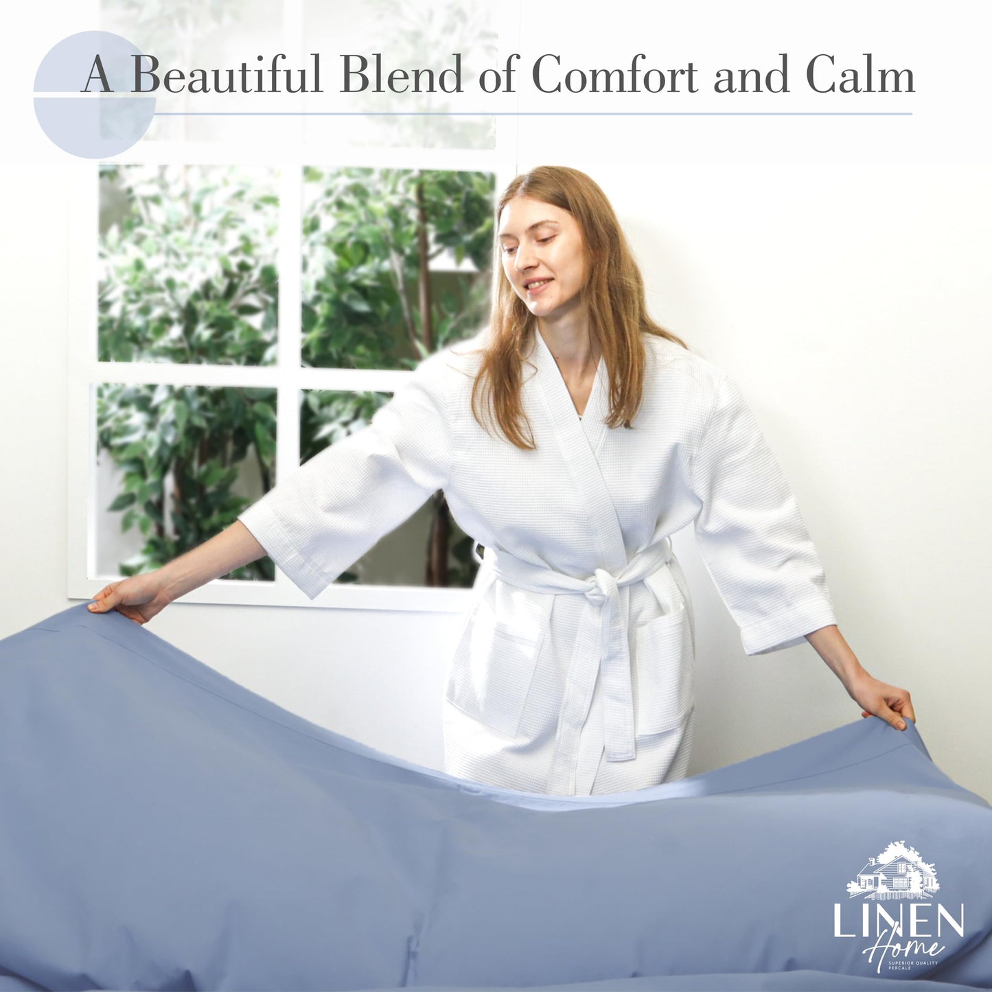 Linen Home Washed Cotton Percale Fitted Sheet Queen Size, Navy Blue, 1 Deep Pocket Fitted Sheet, Soft and Cool Strong Bed Linen, 60"X80"+14"