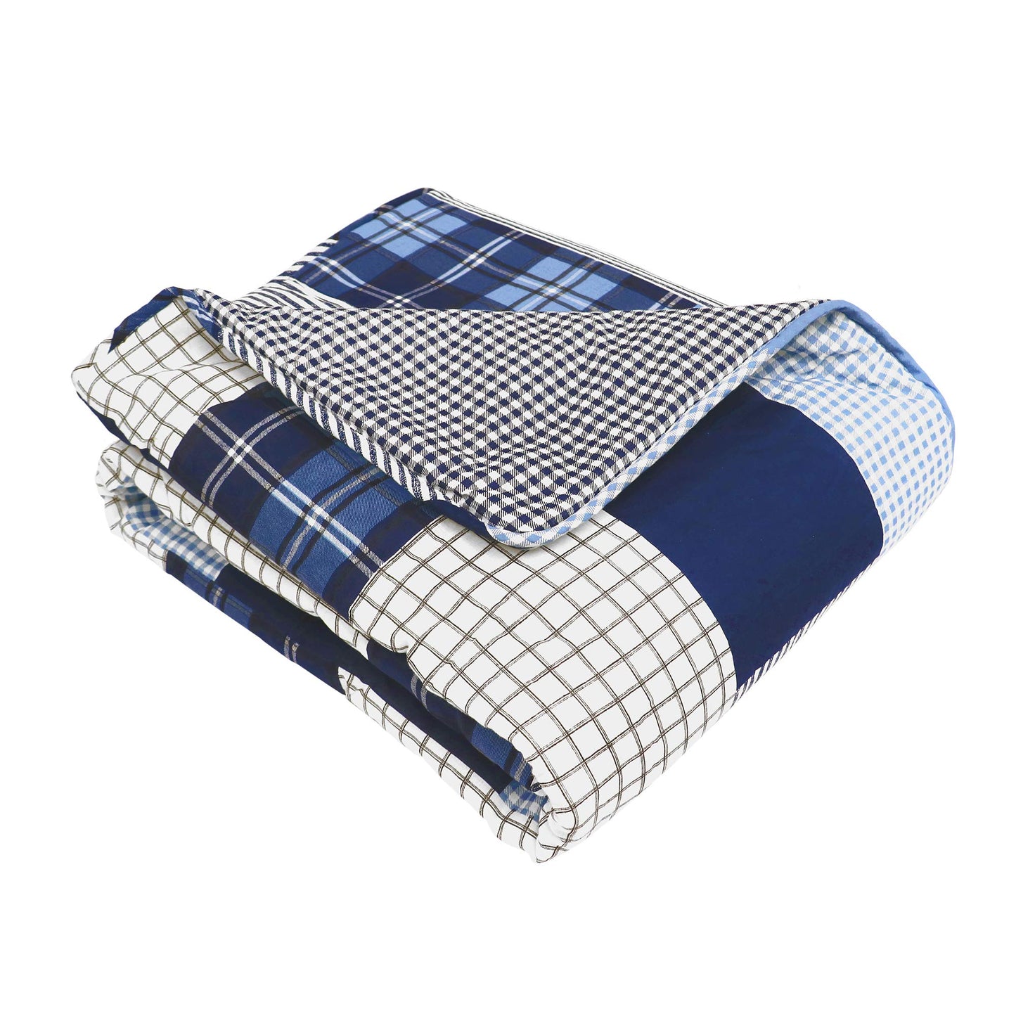 Lush Decor Greenville Cotton Throw Blanket 50" W x 60" L Navy - Cotton Blanket for Bed -Patchwork Quilt - Farmhouse Couch Blankets - Rustic Home Decor