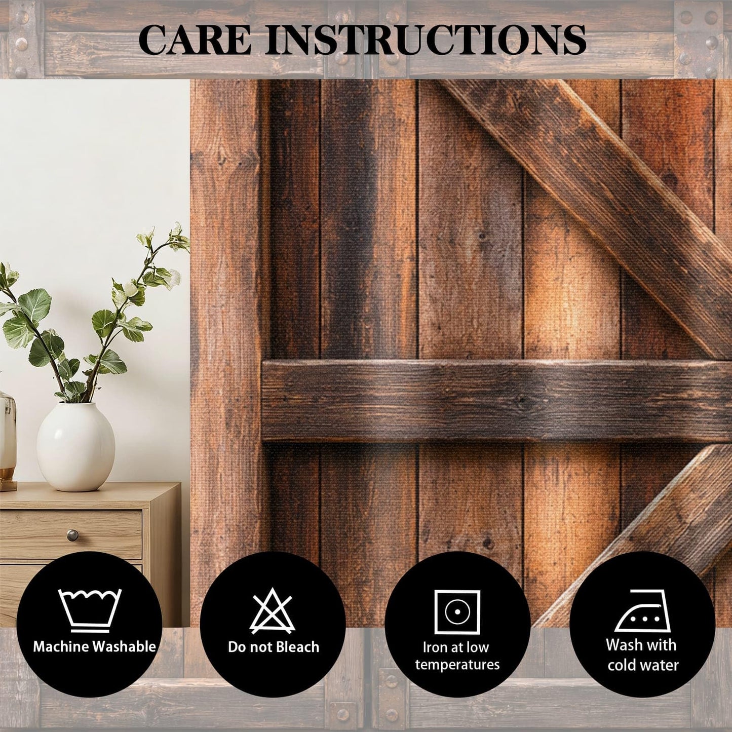 Warm Brown Rustic Barn Door Blackout Curtains, Vintage Wooden Texture Grommet Top Window Drapes, Thermal Insulated Room Darkening Curtains for Bedroom Farmhouse Cabin, 2 Panels Set, 29.5"W x 63"L
