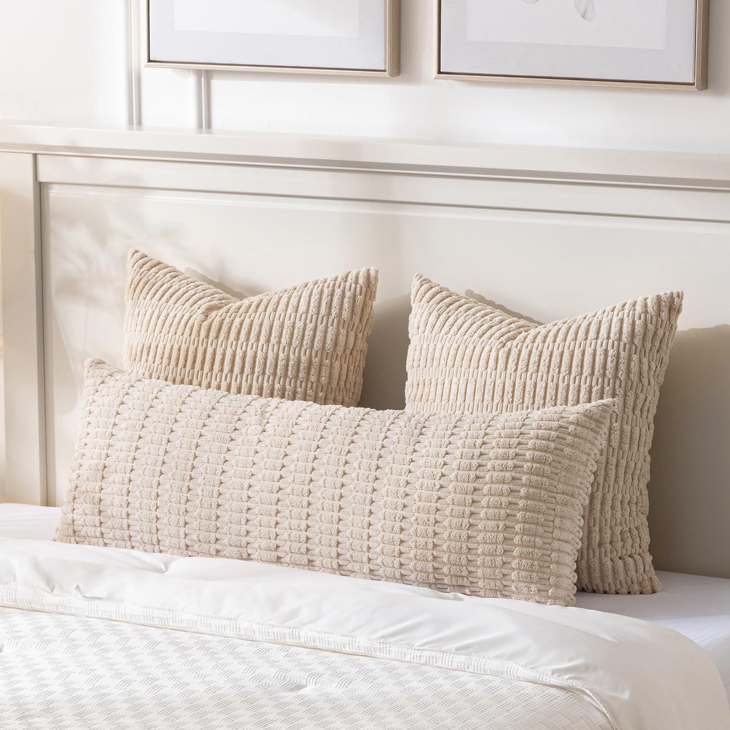 Fancy Homi Decorative Throw Pillow Covers for Bed Couch Bedroom Bench, Soft Corduroy Solid Pillow Case, Rustic Farmhouse Boho Room Decor,54" x 20" (Pack of 1),Tan