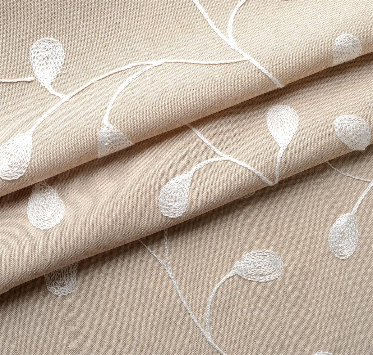 MIUCO Floral Embroidered Semi Sheer Curtains Faux Linen Grommet Window Drapes for Living Room 52 x 95 Inch 1 Pair Set, Linen