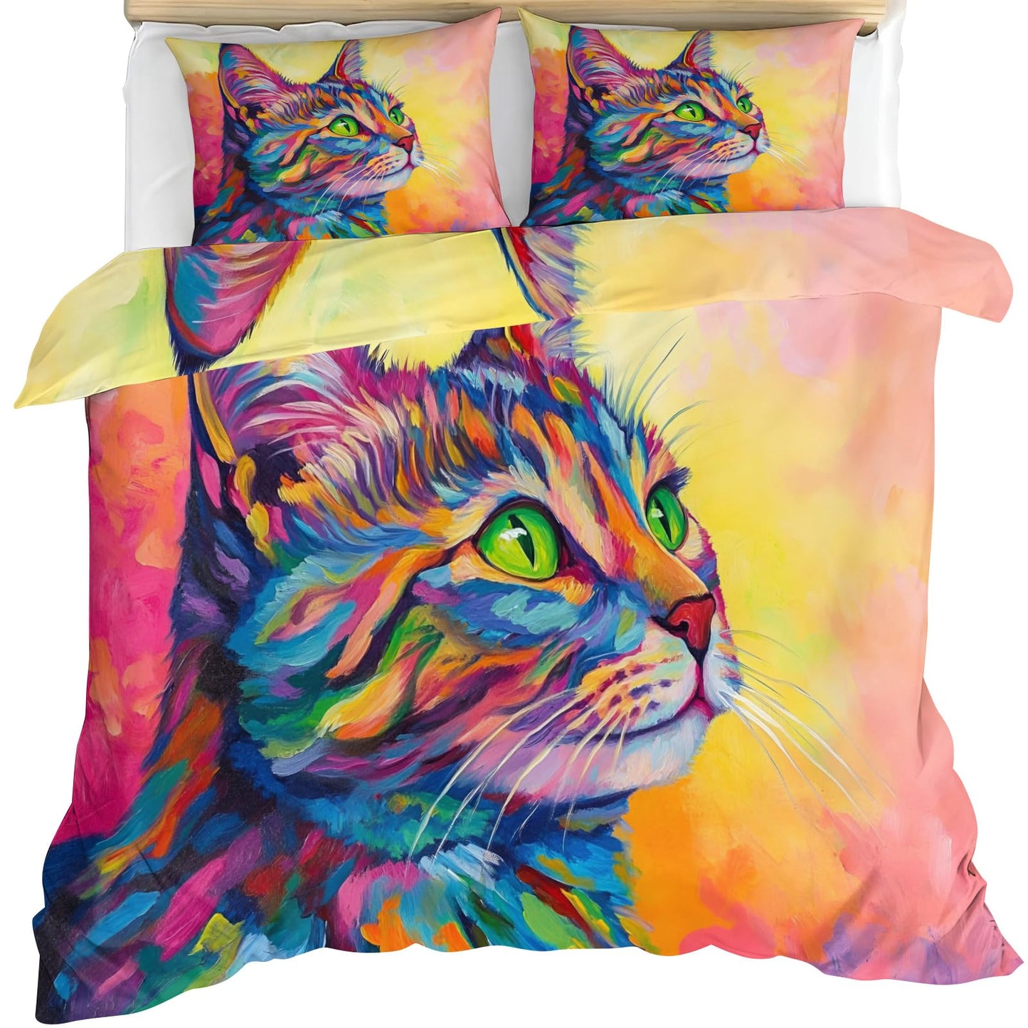 ZAMODE Cat Comforter Cover Queen Size 90" x 90", Cute Colorful Kitten Duvet Cover, Cartoon Pet Bedding Set with 2 Pillowcases