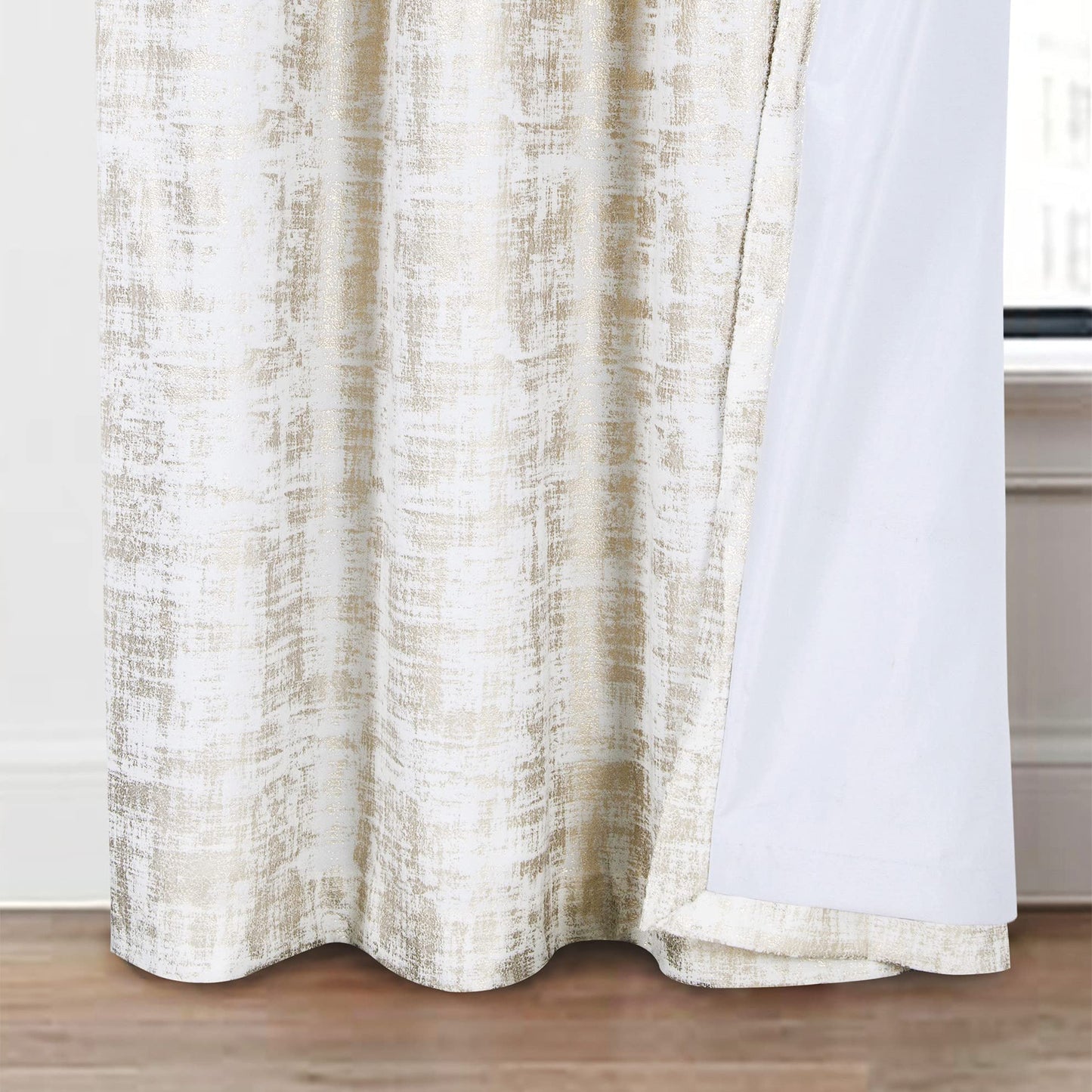 always4u 100% Blackout Soft Velvet Curtains for Bedroom Living Room Thermal Energy Saving 84 Inches Long Luxury Gold Foil Print Drapes 2 Panels White