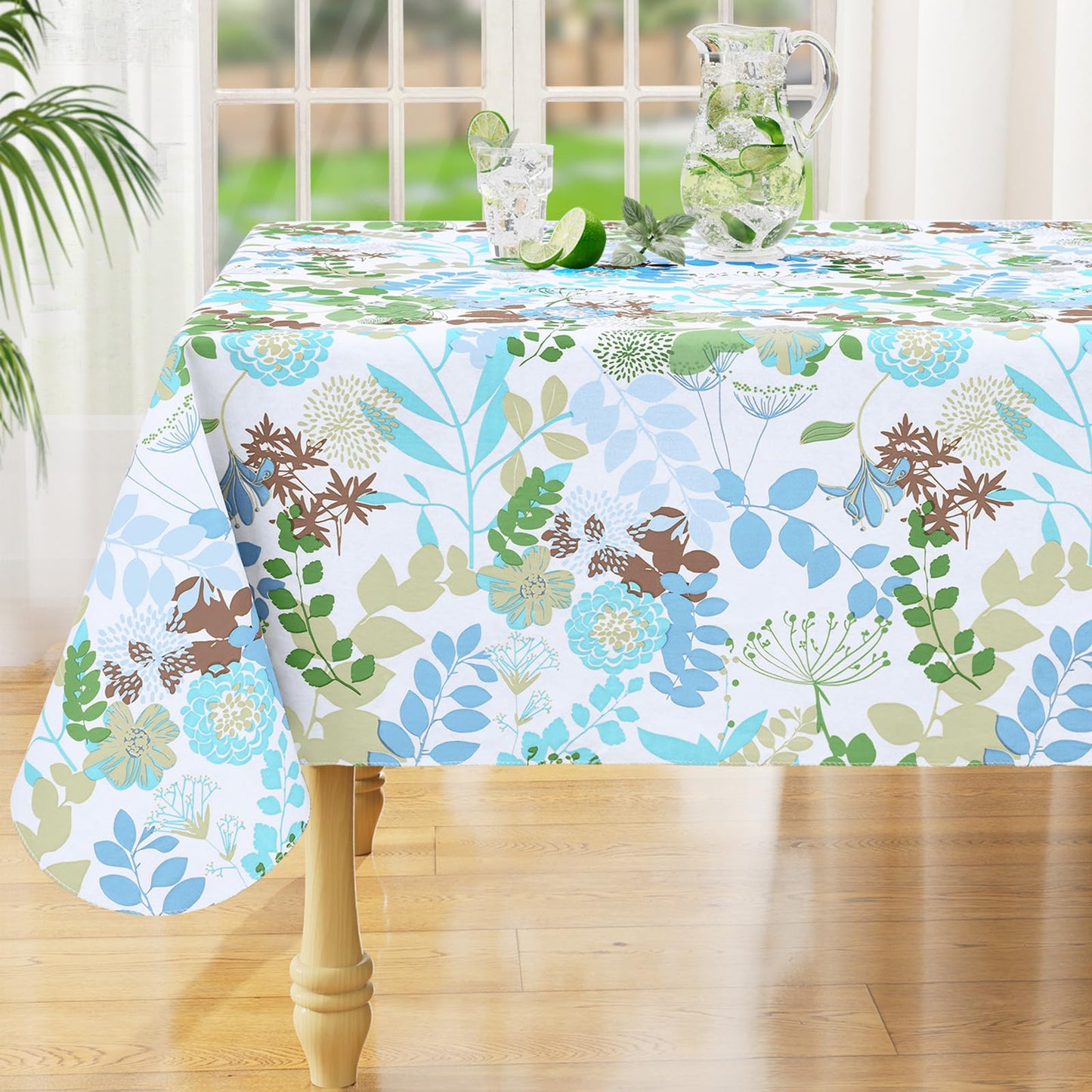misaya Rectangle Waterproof Vinyl Table Cloth, Wipeable Tablecloth with Flannel Backing, Plastic Table Cover for Dinner, Picnic, Indoor and Outdoor (Leaves, 52" x 70")