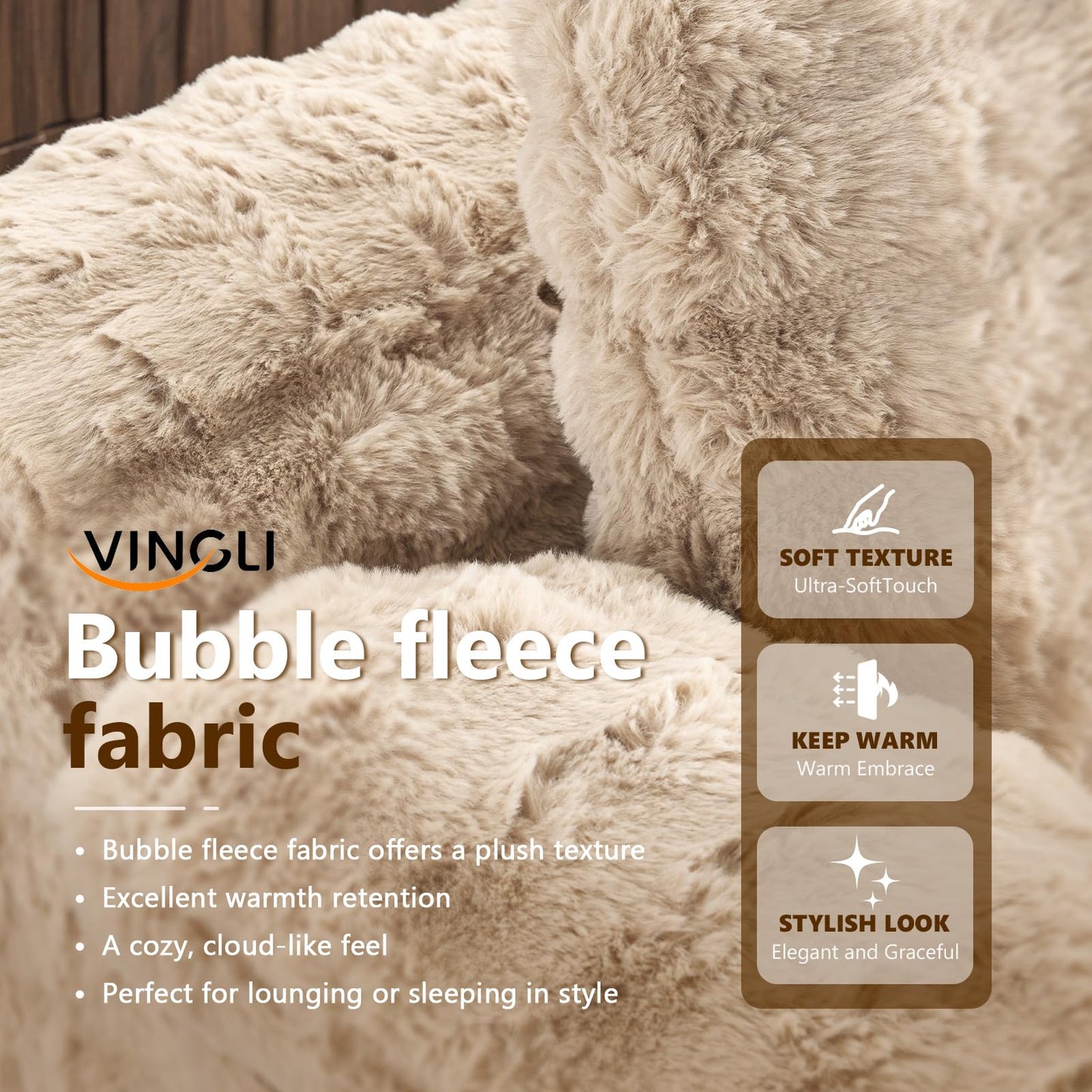 VINGLI Boneless Chaise Lounge Chair Indoor, 55.5" Deep Seat Sleeper Sofa Bed Upholstered Bubble Fleece Fabric Couches for Living Room, Bedroom, Play Room, No Assembly Required