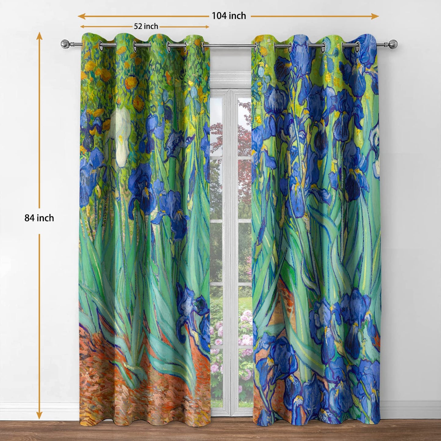 Jekeno Irises Blackout Curtains Blue and Purple Iris Flowers Floral Art Decor Home Bedroom Living Room Abstract Art Decoration Darkening Grommet Window Drapes 2 Panel Set, 52"x84"