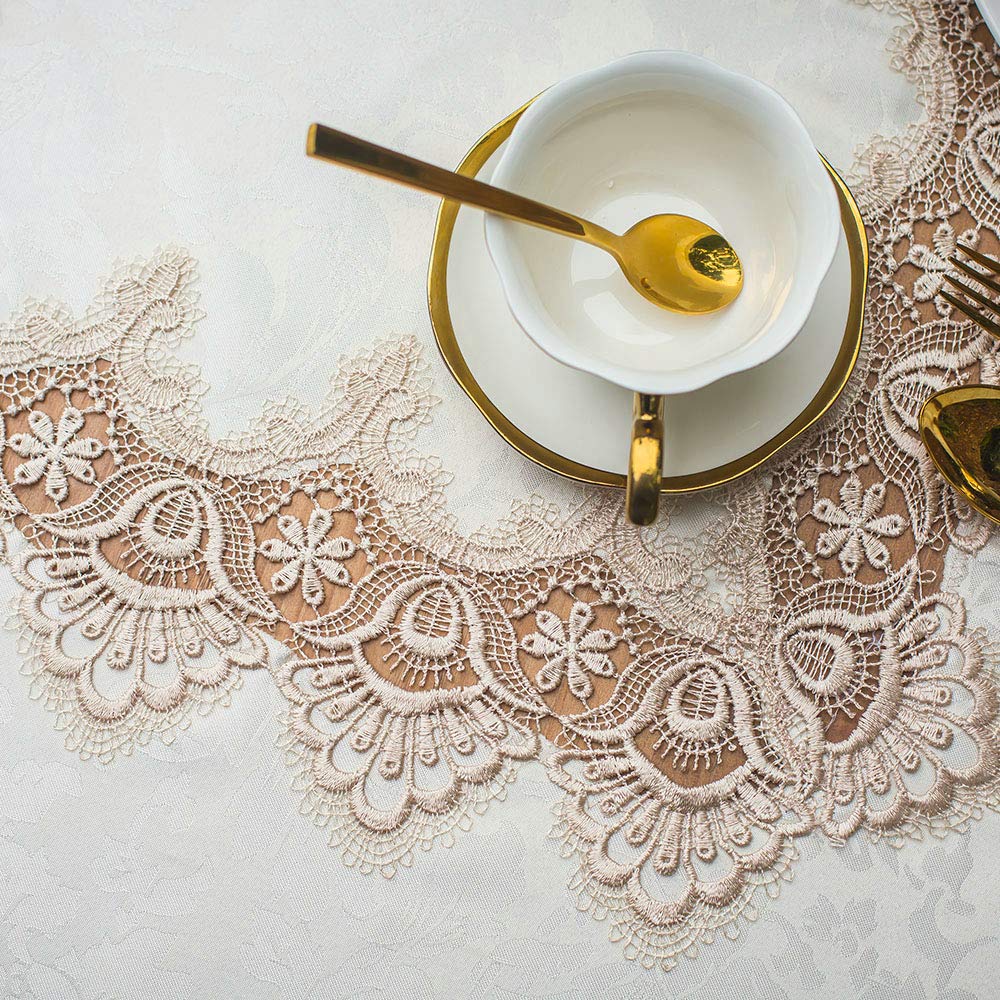 ARTABLE Lace Table Cloth Rectangle Modern Decor Macrame Tablecloth Contemporary Damask Table Linen for Outdoor Farmhouse Rustic Kitchen Party Birthday Picnic (Light Brown, 60 x 140 Inch)