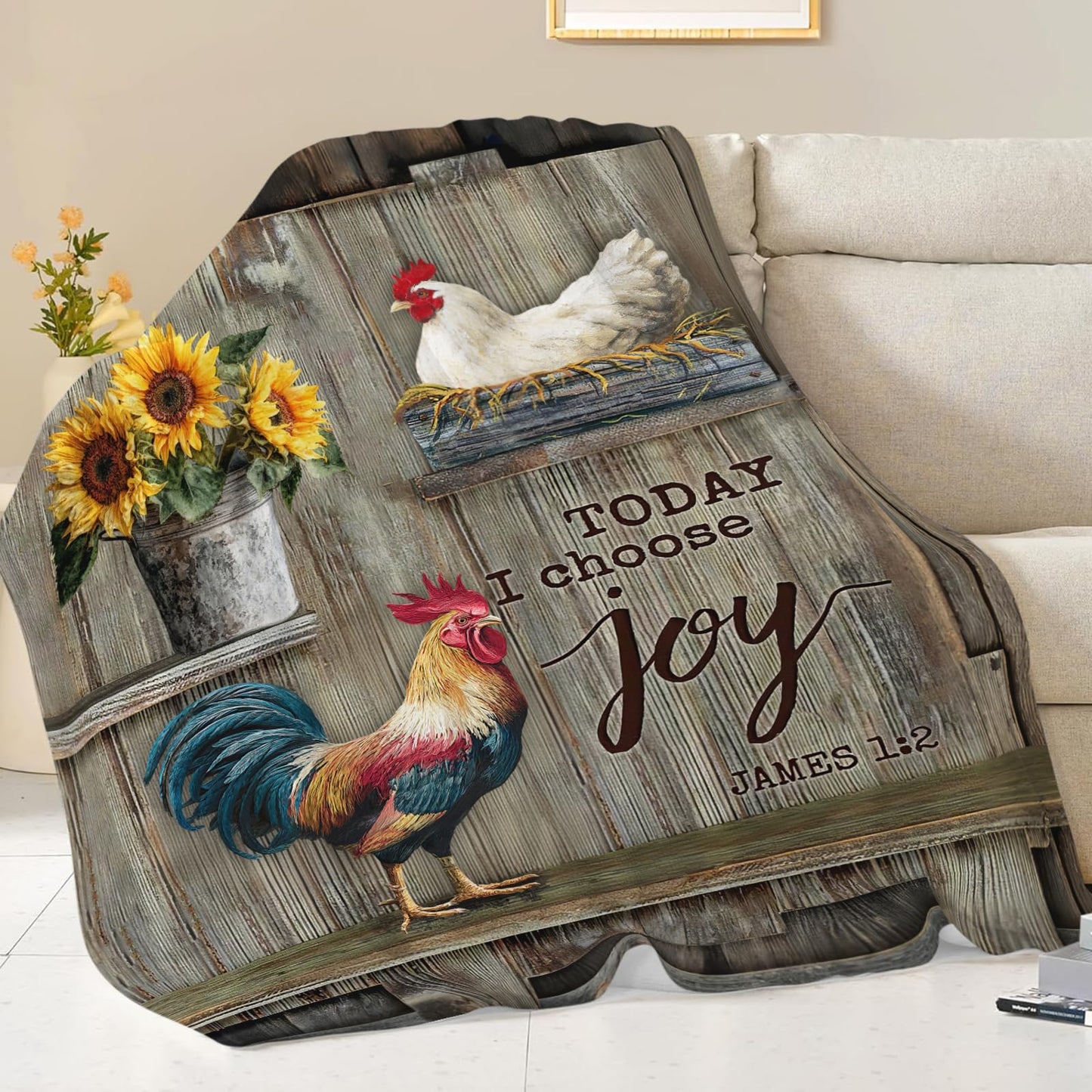 Dynova Rooster Blanket Cozy Plush Chicken Hen Throw Blankets Fuzzy Flannel Fleece Country Sunflower Gifts for Girls Boys Women Men 50"X40"