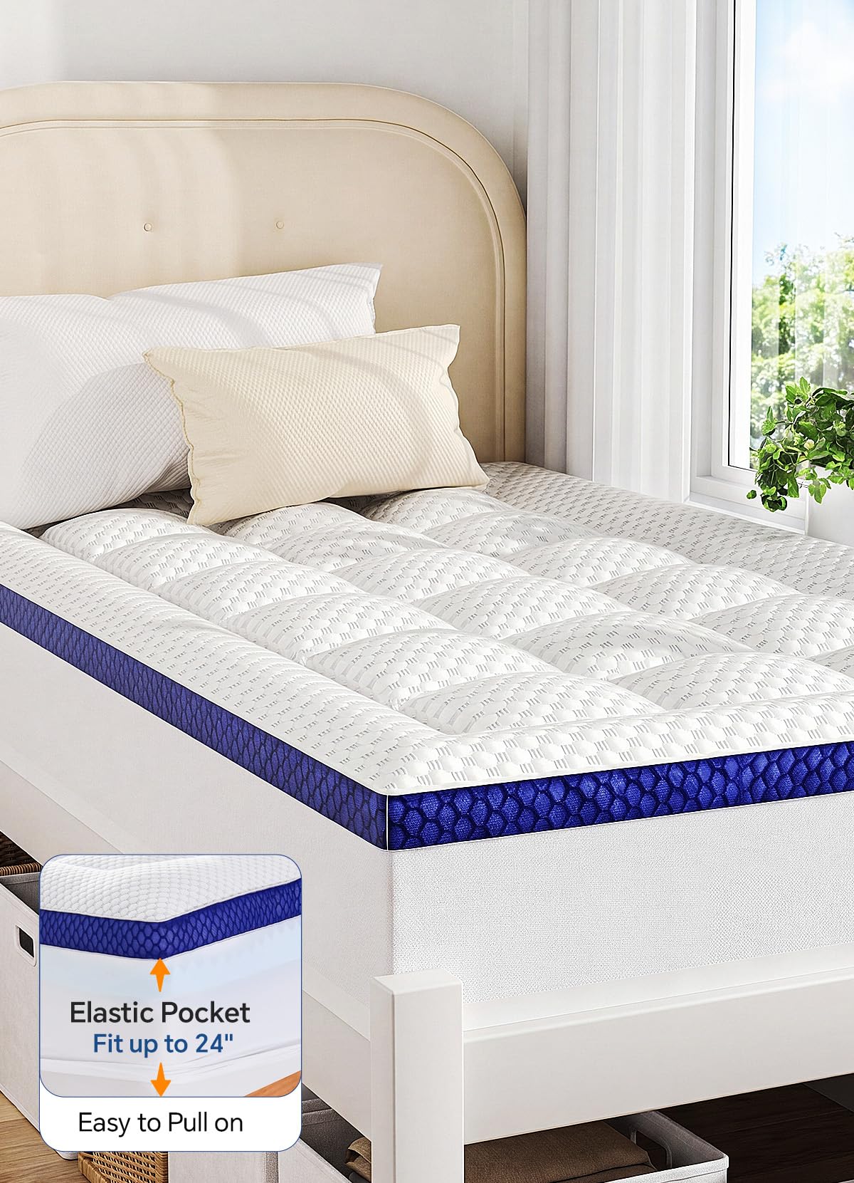 BEDELITE Dorm Room Essentials, Dual Layer 4 Inch Twin XL Memory Foam Mattress Topper for College Students Back to School, 2 Inch Pillow Top Mattress Pad and 2 Inch Cooling Gel Foam for Pressure Relief