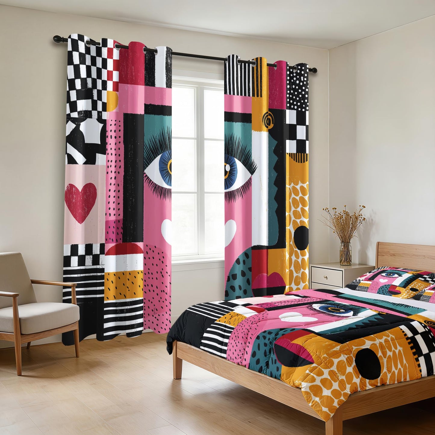Solvivae 80s 90s Retro Blackout Curtains for Bedroom Living Room, Colorful Abstract Geometric Patterned Window Treatments, Room Darkening Thermal Insulated Grommet Drapes, 45 Inch Curtains 2 Panel Set