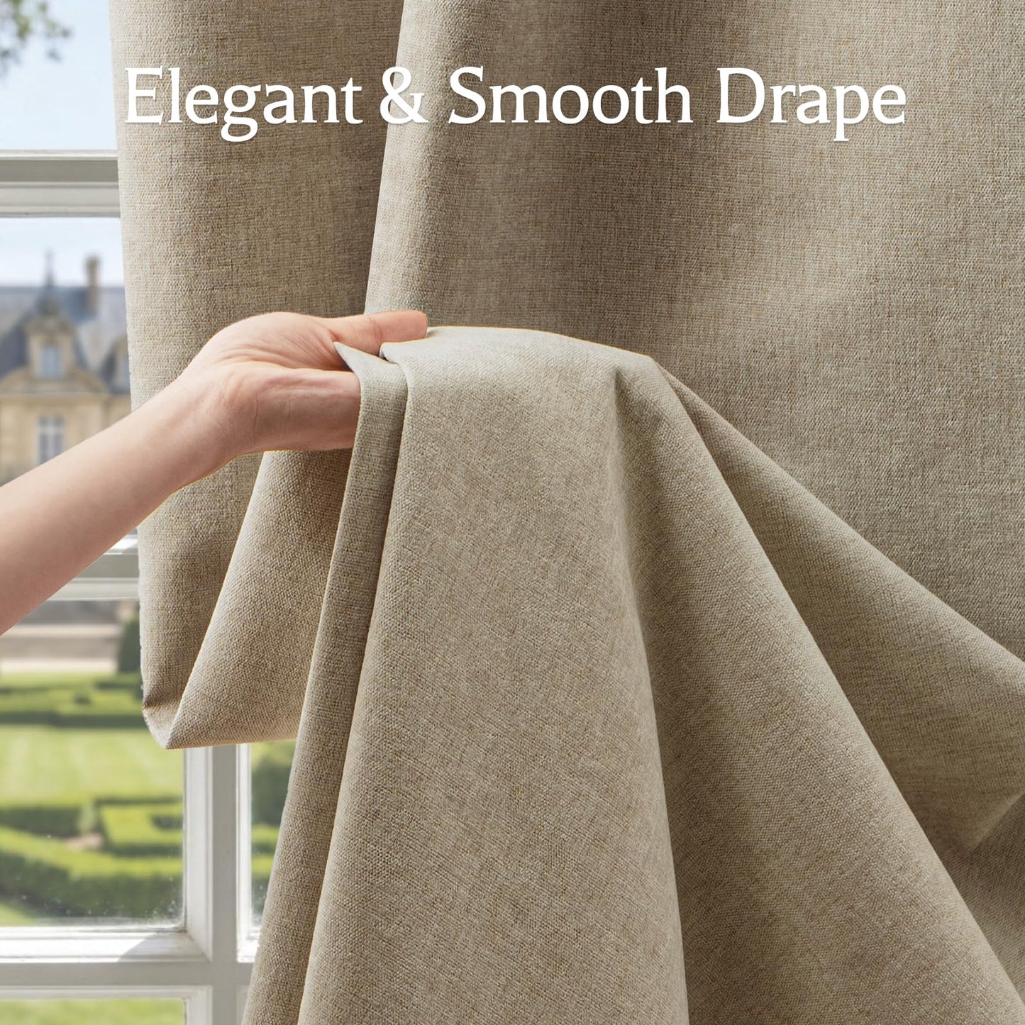 HushLoom 100% Blackout Curtains for Bedroom, Luxury Chenille Thermal Insulated Drapes for Living Room, Energy Saving Room Darkening 84 Inch Long Curtains, Grommet Top, 2 Panels, 52" W x 84" L, Khaki