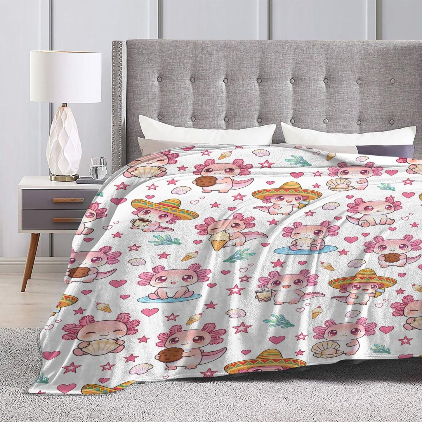 Axolotl Throw Blanket 50"x40" Cozy Fluffy Plush Blanket Soft Flannel Throw Blanket for Kids Men Women Gift Sofa Bed Couch