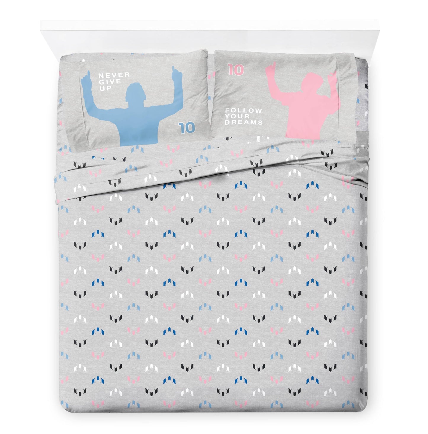 Jay Franco Kids Comforter Set Includes Sheets and Pillow Cover - Soft and Cozy Bed Set for Stylish Room Décor, Grey - Messi, 7 Piece Queen