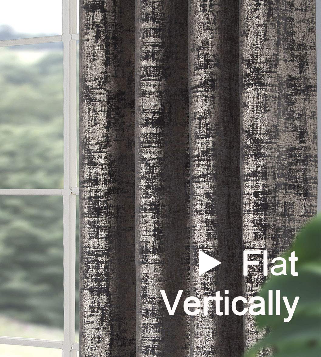 always4u Soft Velvet Curtains 108 Inch Length Long Luxury Bedroom Curtains Gold Foil Print Window Treatments for Living Room Set of 2 Charcoal Grey