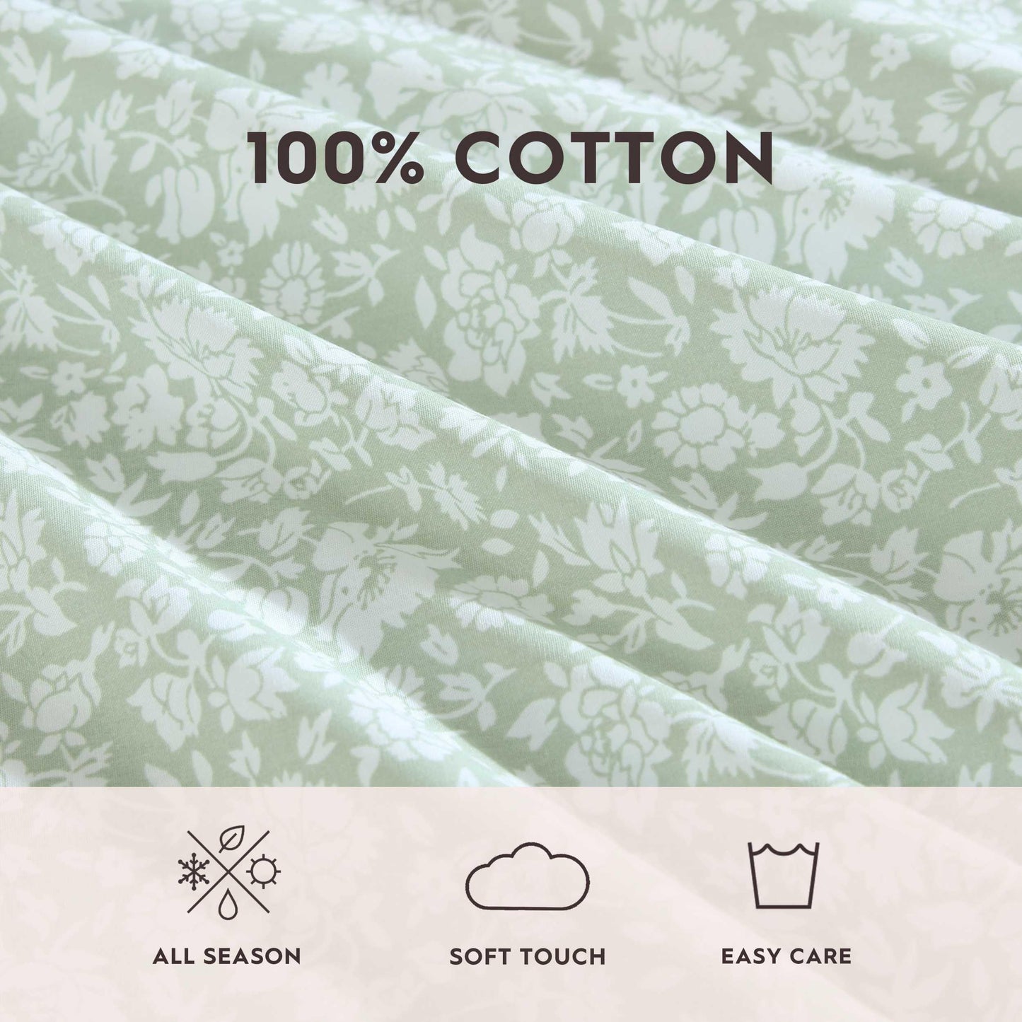 Laura Ashley – Twin Size Sheet Set, Crisp & Lightweight Cotton Percale Bedding with Fitted Sheet and Pillowcase, Floral Room Decor, Deep Pocket, College Dorm Room Essentials (Heirloom Ditzy Green)