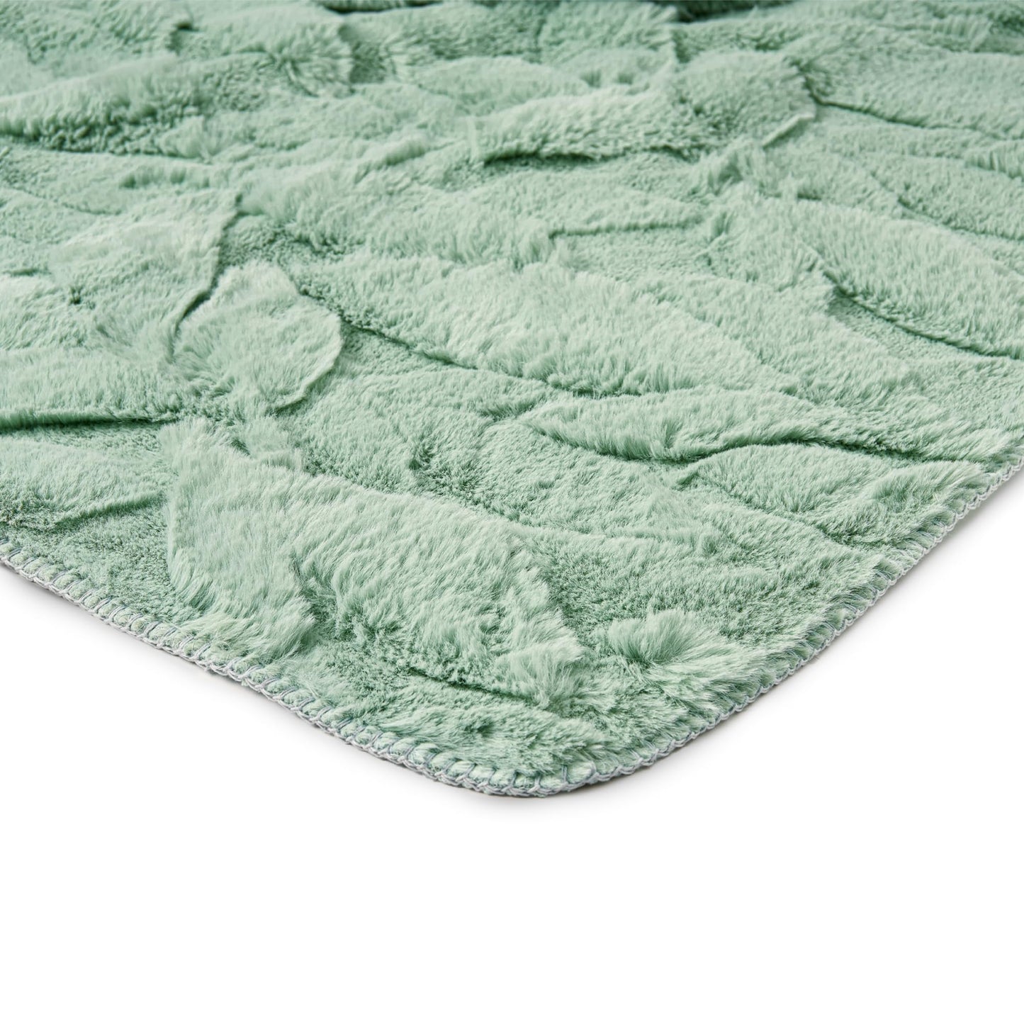 Northwest HGTV Luxuriously Soft Faux Fur Throw Blanket, Triple Jacquard Carved Design with Micro Mink Reverse, Plush Layer for Bed, Couch, Sofa, Living Room, Travel, or Gift, 50 x 70 inches, Green