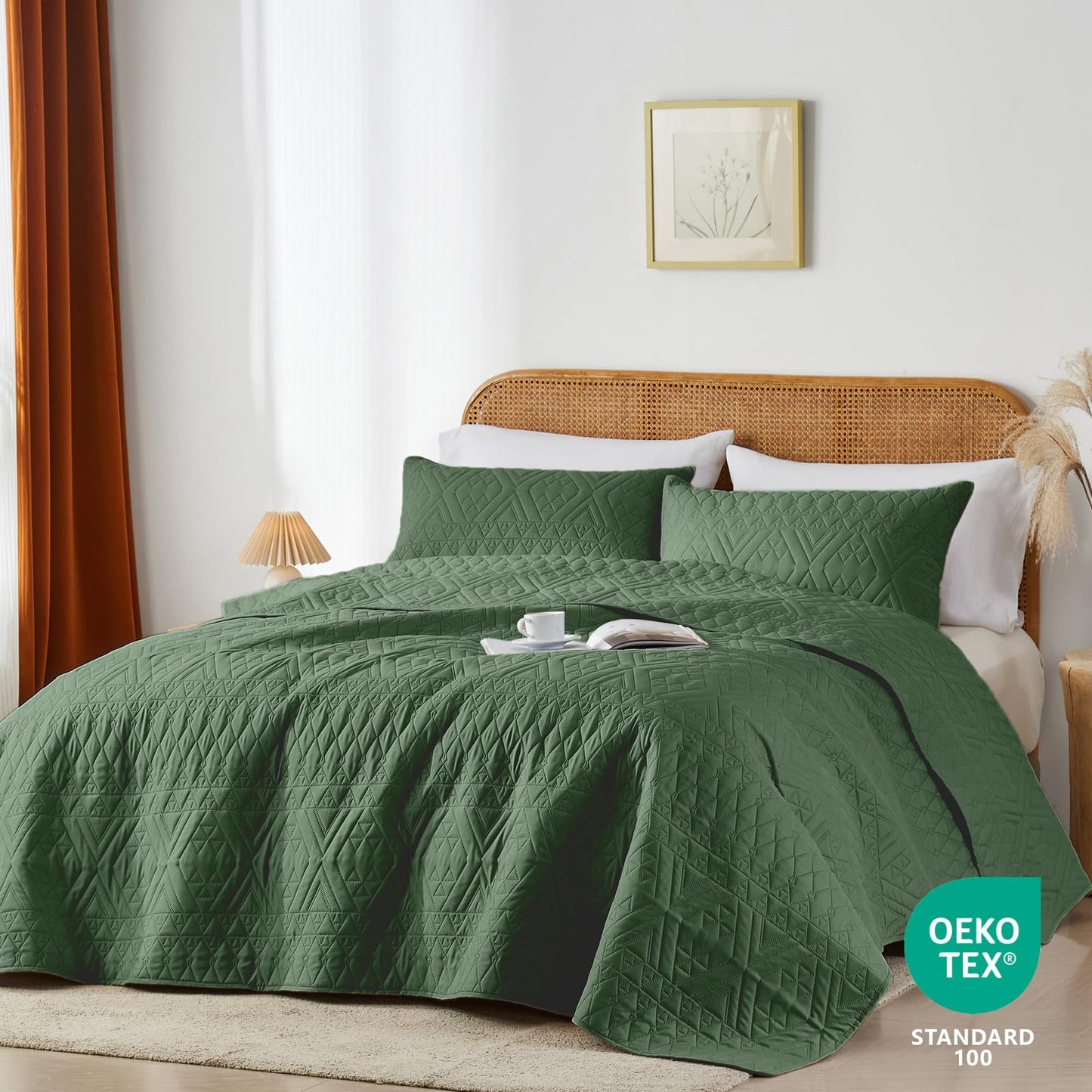 akkialla Full/Queen Size Quilt Bedding Set,Green Lightweight Microfiber Soft Bedspread,Modern Style Geoetric Pattern Coverlet Set for All Seasons,3 Piece(1 Quilt,2 Pillow Shams)