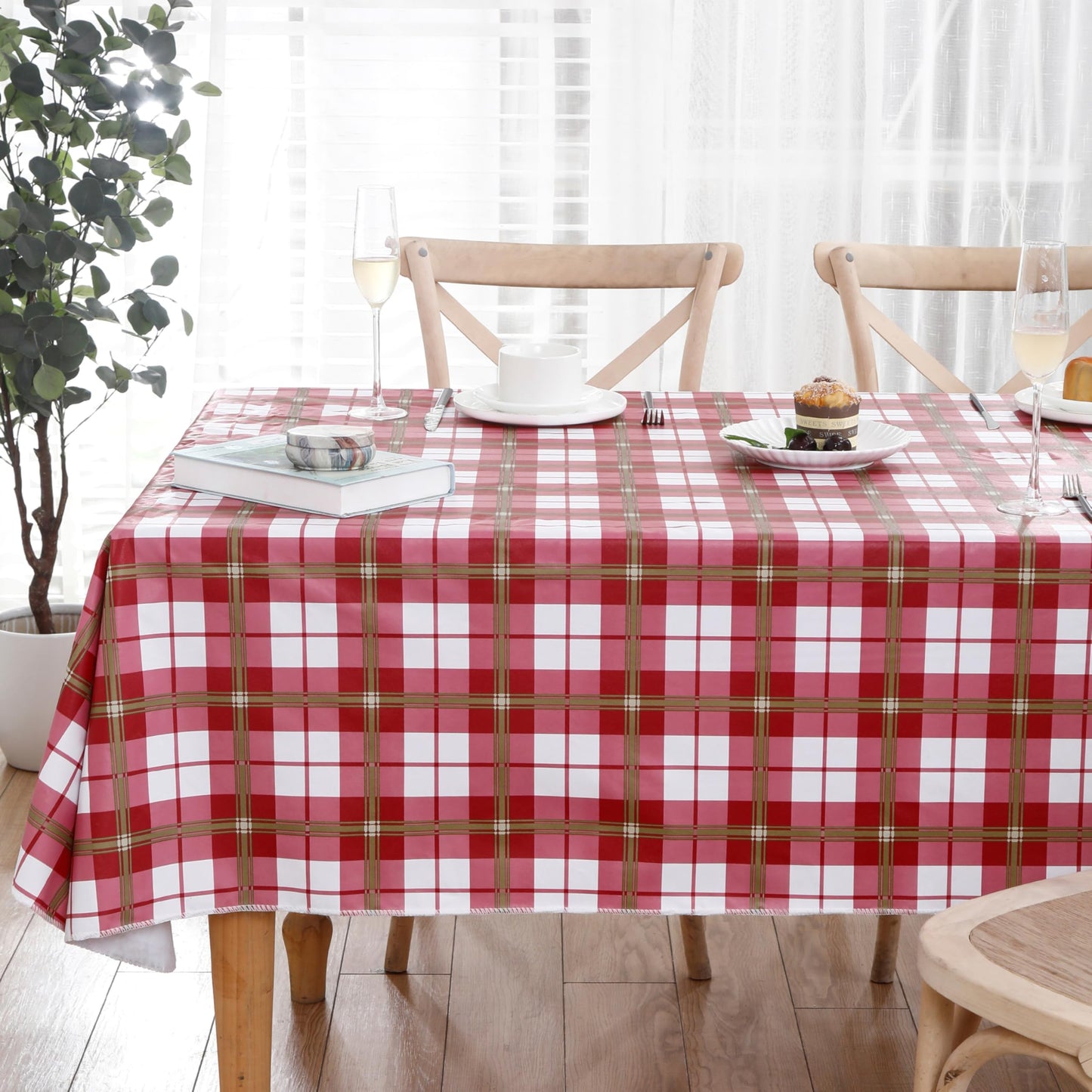 Walrus Heavy Duty Vinyl Tablecloth with Flannel Backing Waterproof Oil-Proof Plastic Table Cloth Stain-Resistant Wipeable Rectangle or Square Table Cover for Indoor and Outdoor (Lattice,54x54 Inch)