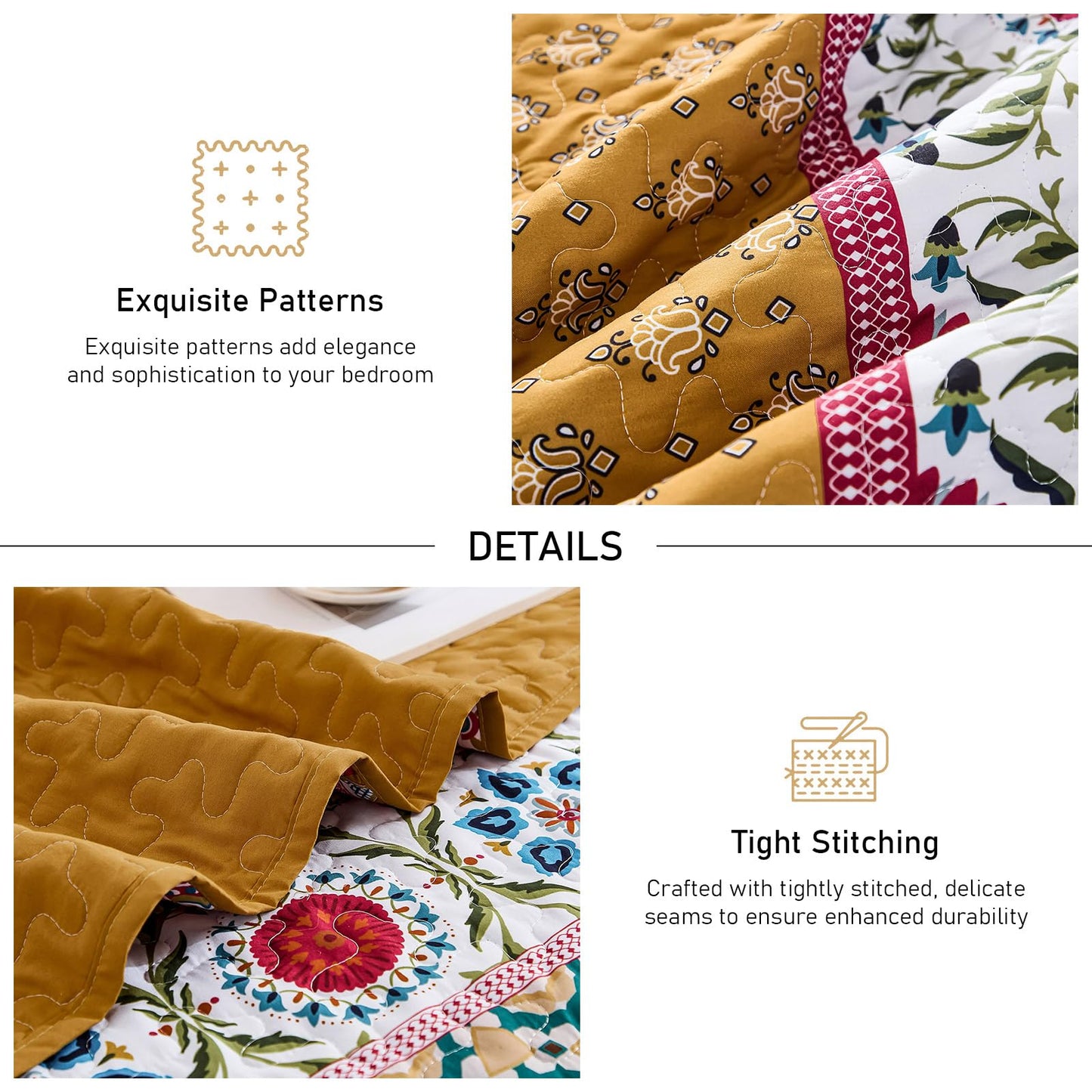Yiran Boho Quilt Set King Size, Fall Tango Orange Patchwork Bedspreads Bedding Set, Lightweight Bohemia Farmhouse Coverlet Set 110x90 Inch