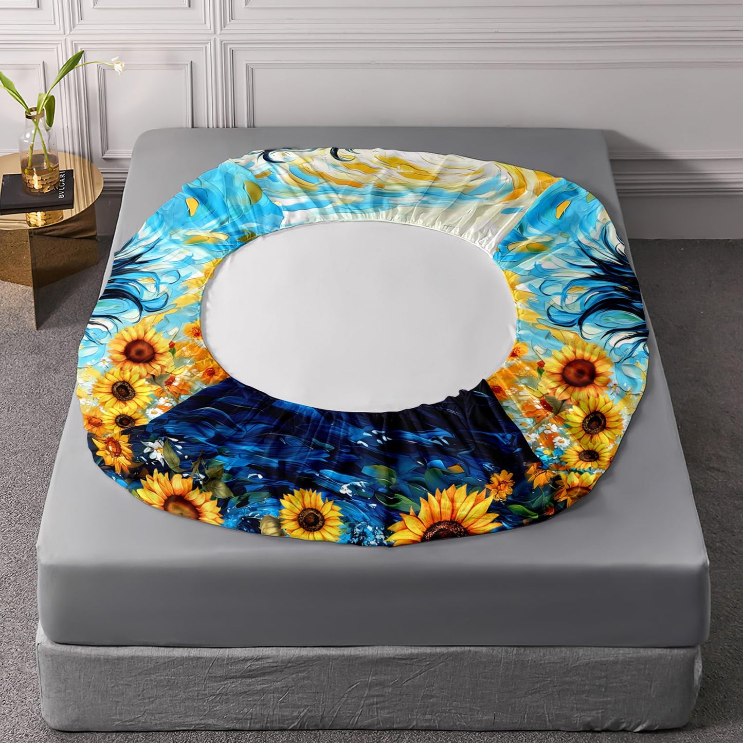 AILONEN Galloping Horse Bedding Sets for Kids Teens,Yellow Sunflower Floral Bed Sheets Set, Queen Size,Wildlife Animal Theme Fitted Sheet Set,1 Deep Pocket + 2 Pillowcase,Soft Breathable