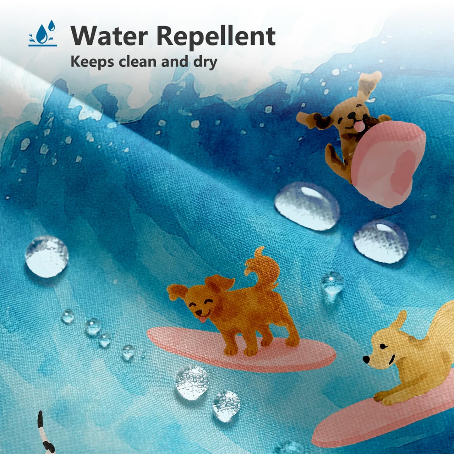 MEHOFOND Cute Dog Shower Curtain Funny Surfing Dog Summer Shower Curtain for Bathroom for Kids Kawaii Cartoon Pet Animal Ocean Bathtub Home Decor Fabric Waterproof Washable Bath Curtain 72x72 Inch