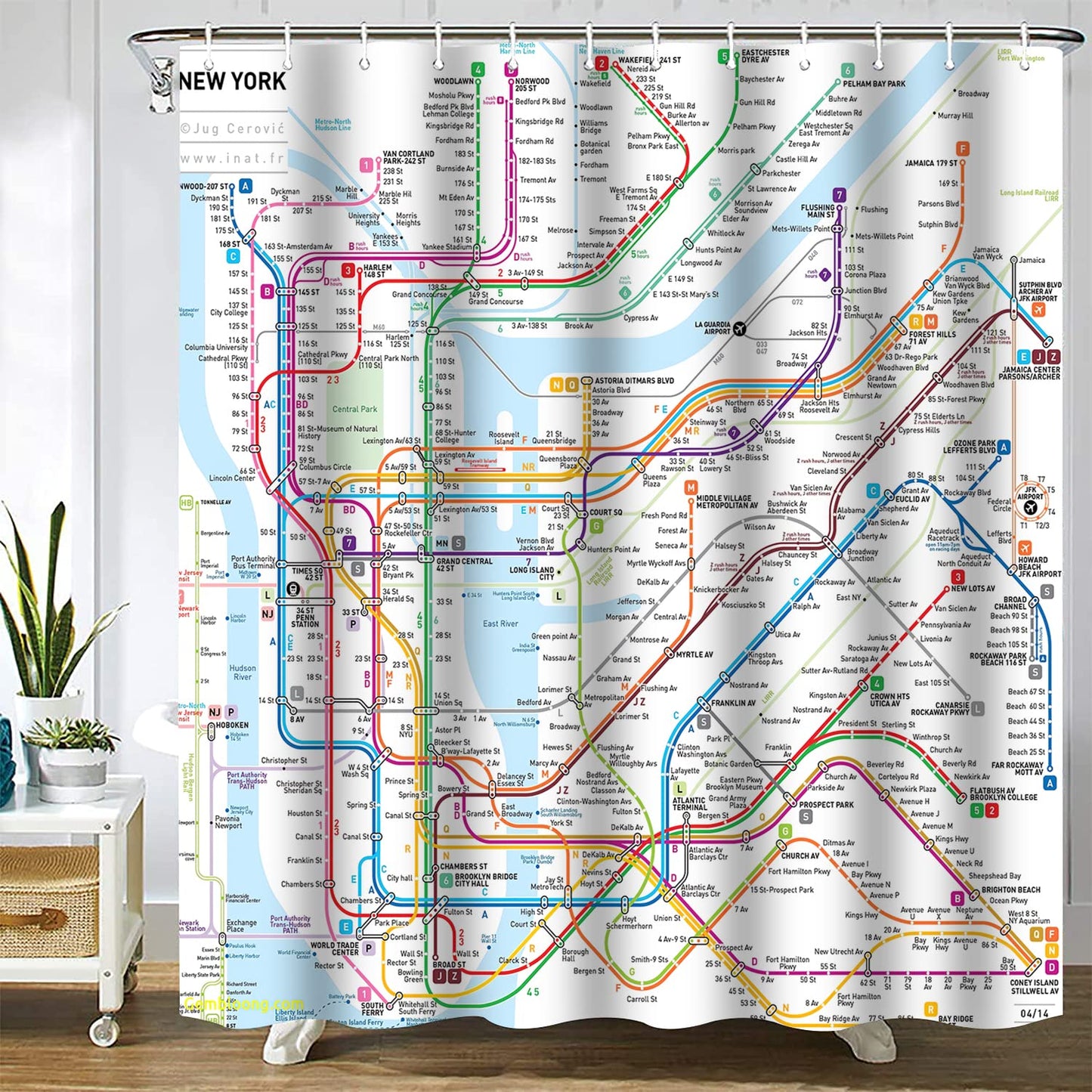 SPXUBZ New York Subway Map Shower Curtain White Subway Map Shower Curtains for Bathroom Waterproof Polyester Fabric Shower Curtain Sets with Hooks 72x72 Inch