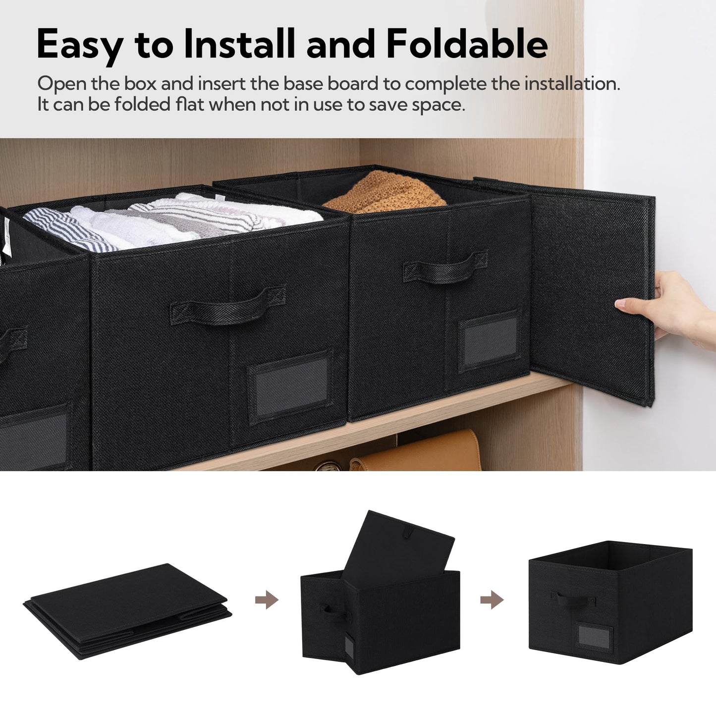 GRANNY SAYS Storage Baskets for Closet Shelves, Fabric Storage Bins for Clothes, Closet Organization Bins, Collapsible Storage Bins with Handles, Black, Large, 3-Pack