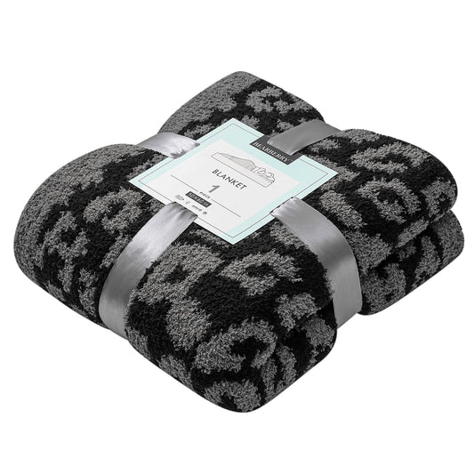 bearberry Fuzzy Leopard Knitted Throw Blanket Soft Cozy Warm Microfiber Blanket for Couch Sofa Bed Travel(Graphite/Carbon, 50"x60")