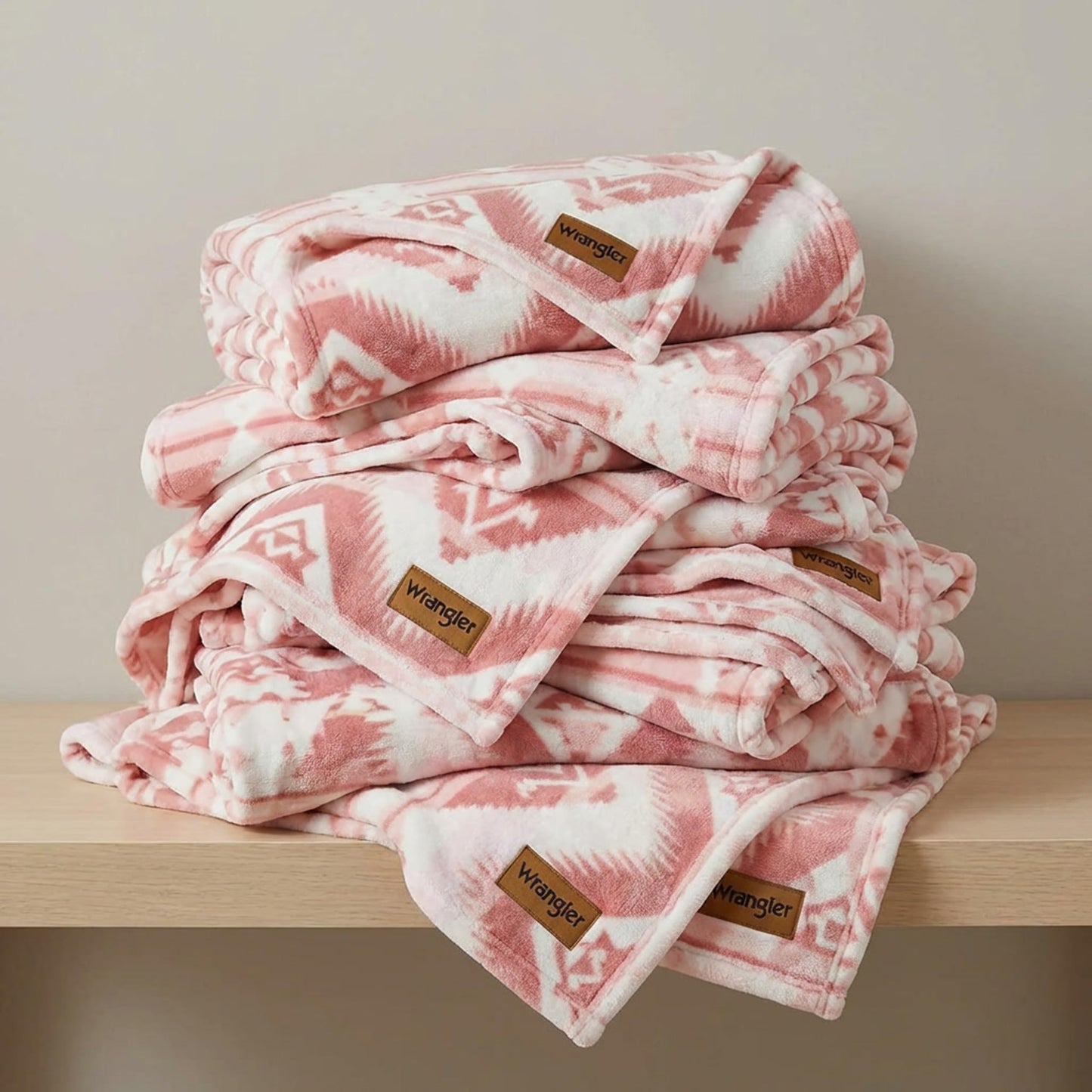 Wrangler - Fleece Throw Blanket for Couch 50x70, Ultra Soft Reversible Plush Blanket, Americana Decor, Western Style Throw for Sofa, Bed, Living Room (Jesse Pink)